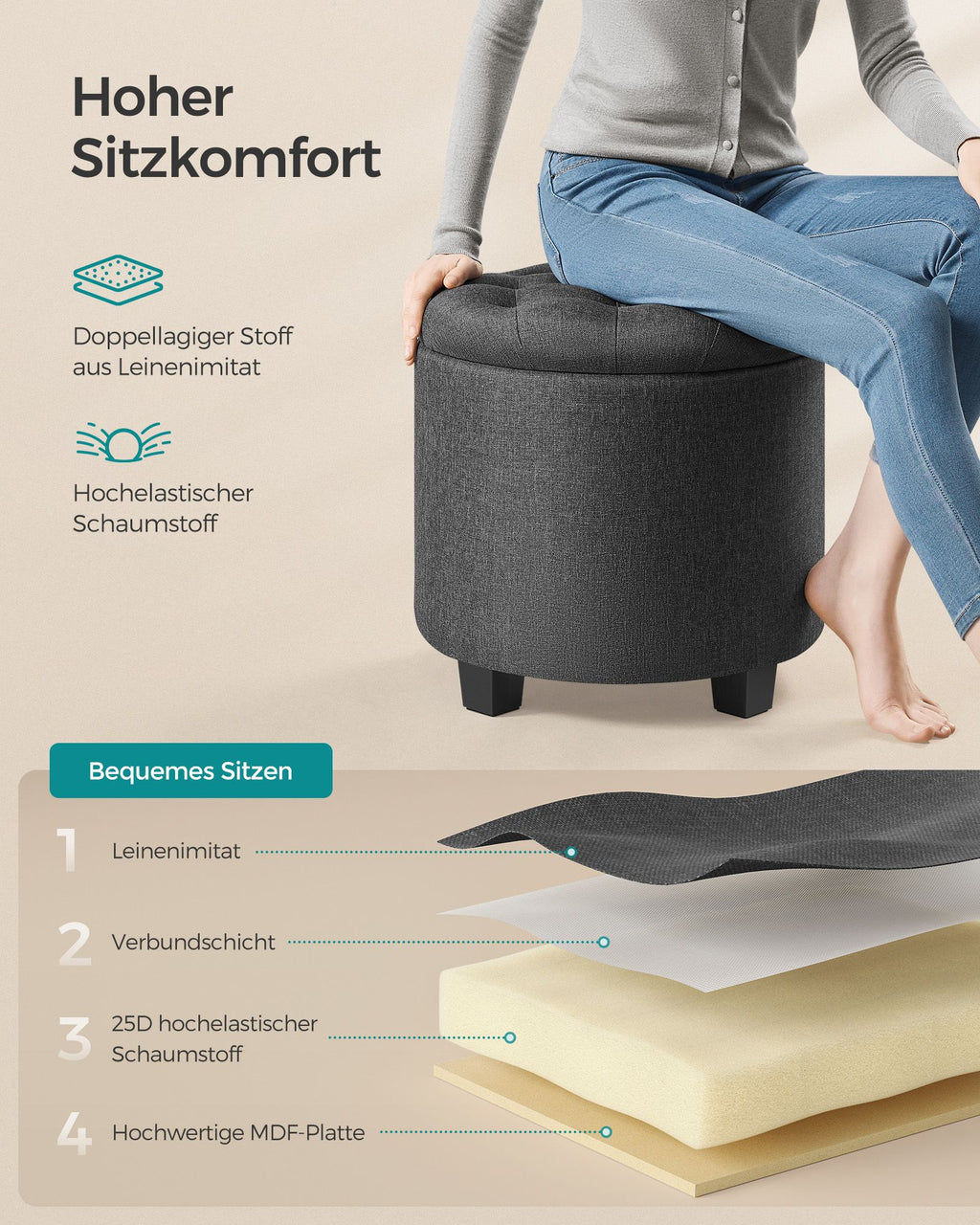 Fußhocker mit Stauraum dunkelgrau