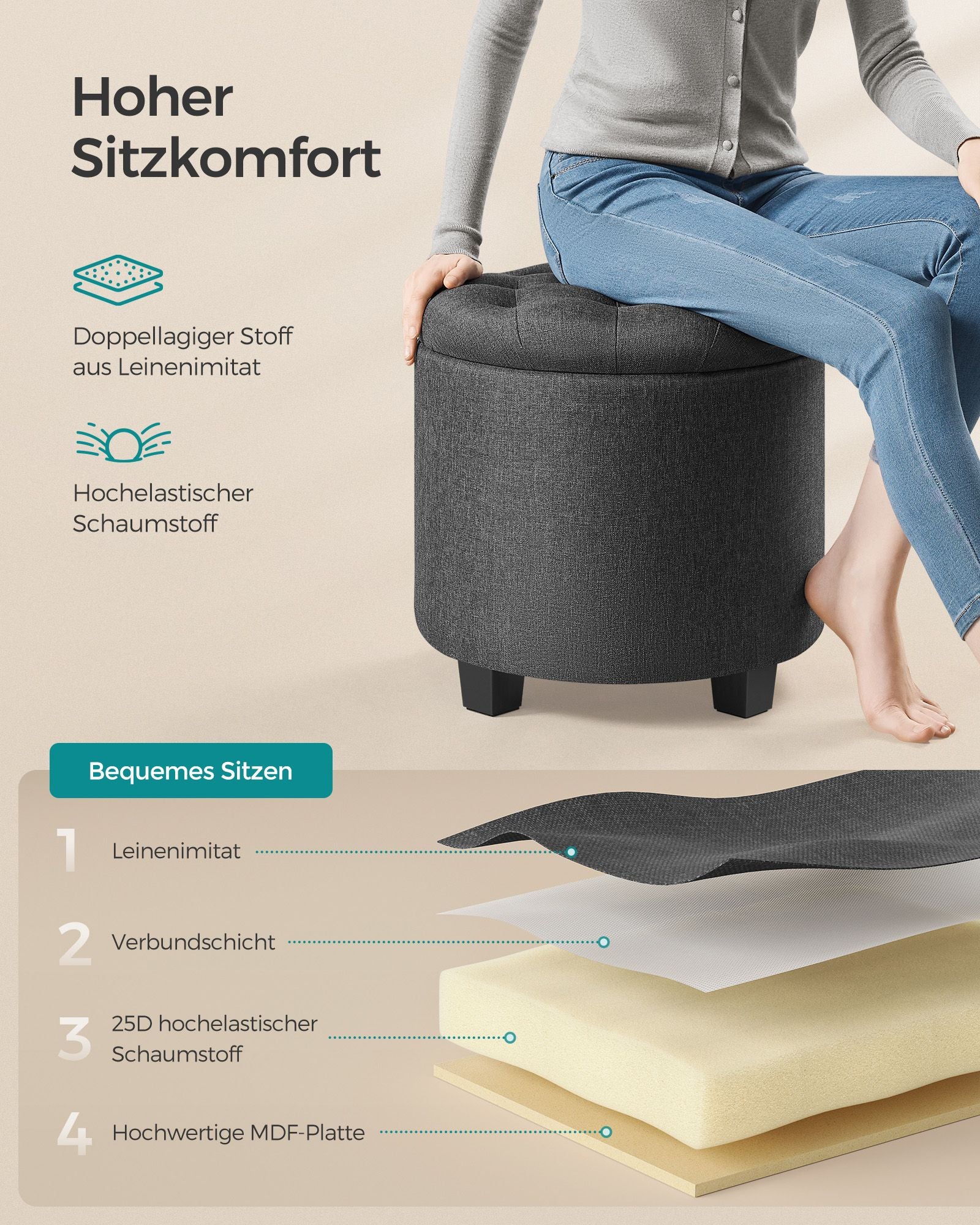 Fußhocker mit Stauraum dunkelgrau
