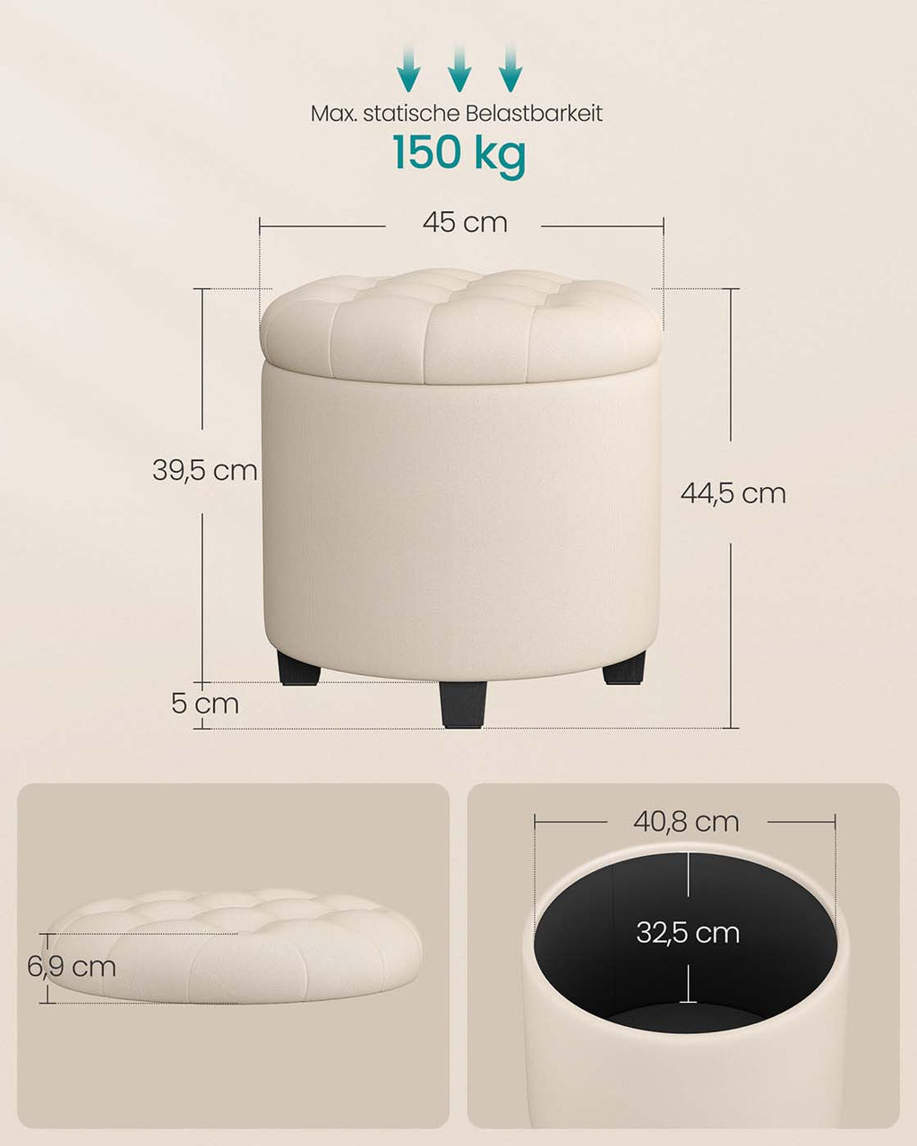 Fußhocker mit Stauraum Hellbeige