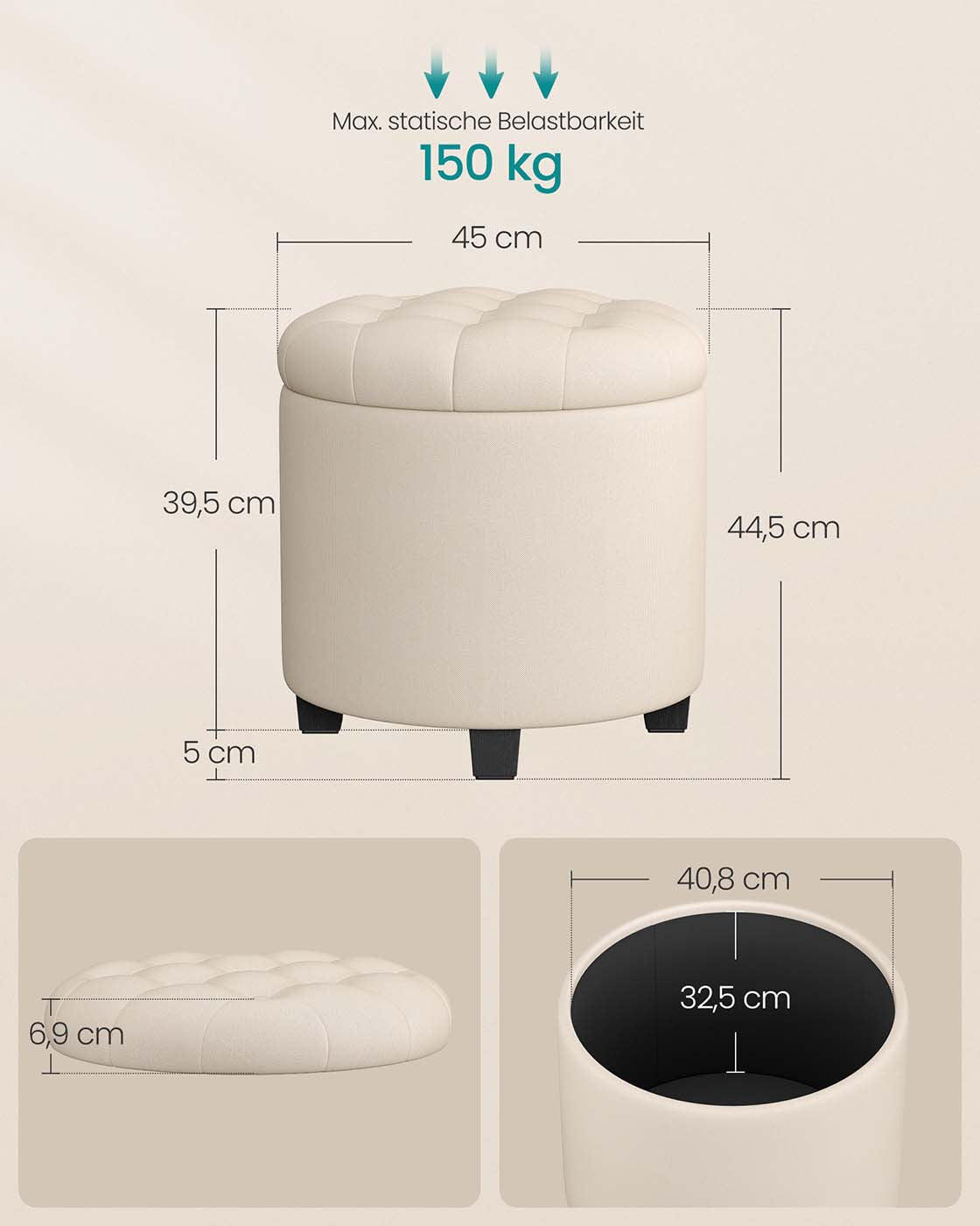 Fußhocker mit Stauraum Hellbeige