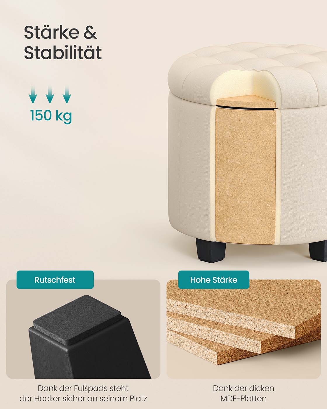 Fußhocker mit Stauraum Hellbeige