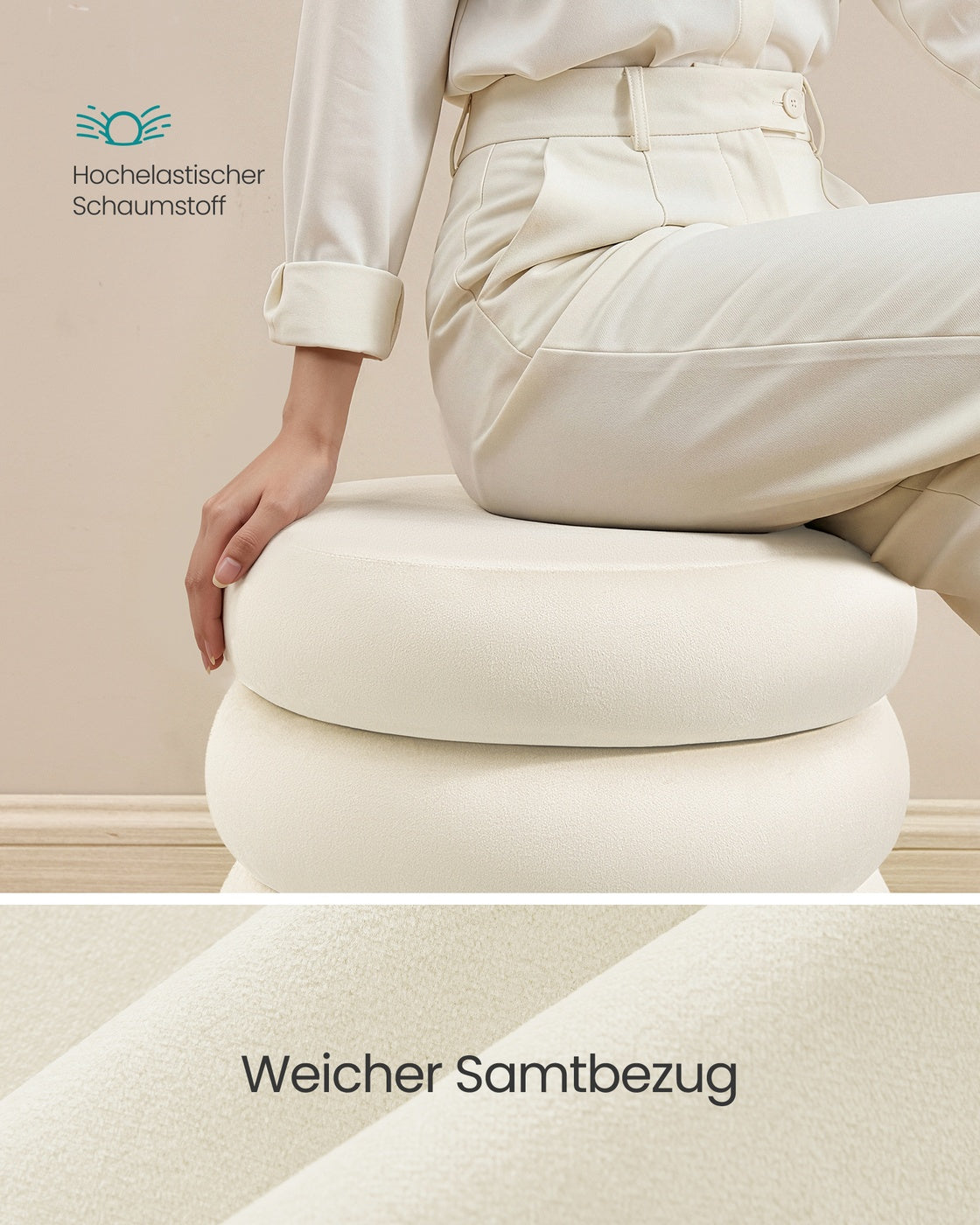 Schminkhocker rund mit Stauraum abnehmbarer Deckel 43 x 47 cm cremeweiß