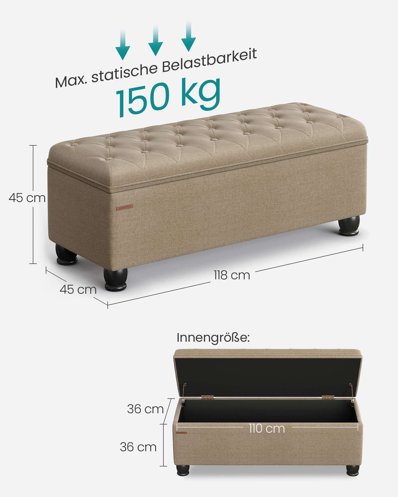Sitzhocker mit Stauraum Kamelbraun