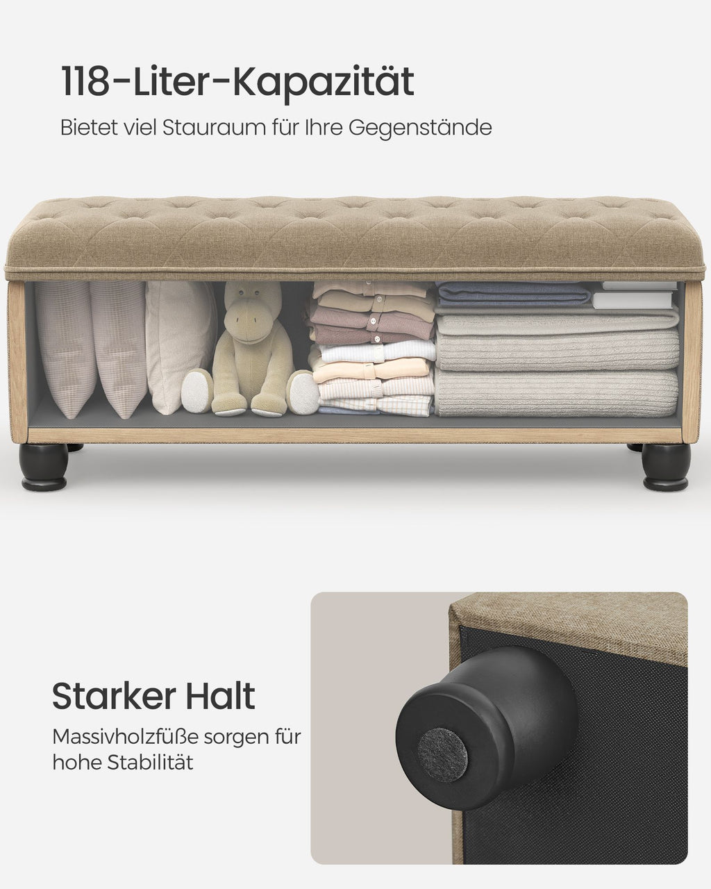 Sitzhocker mit Stauraum Kamelbraun