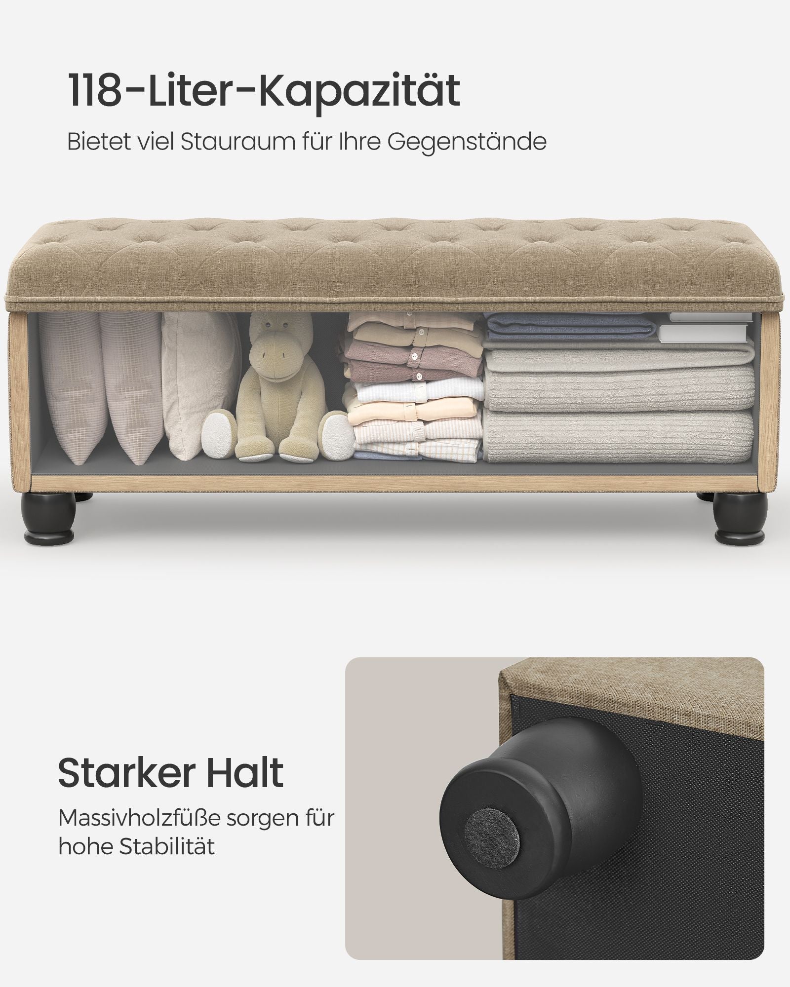 Sitzhocker mit Stauraum Kamelbraun