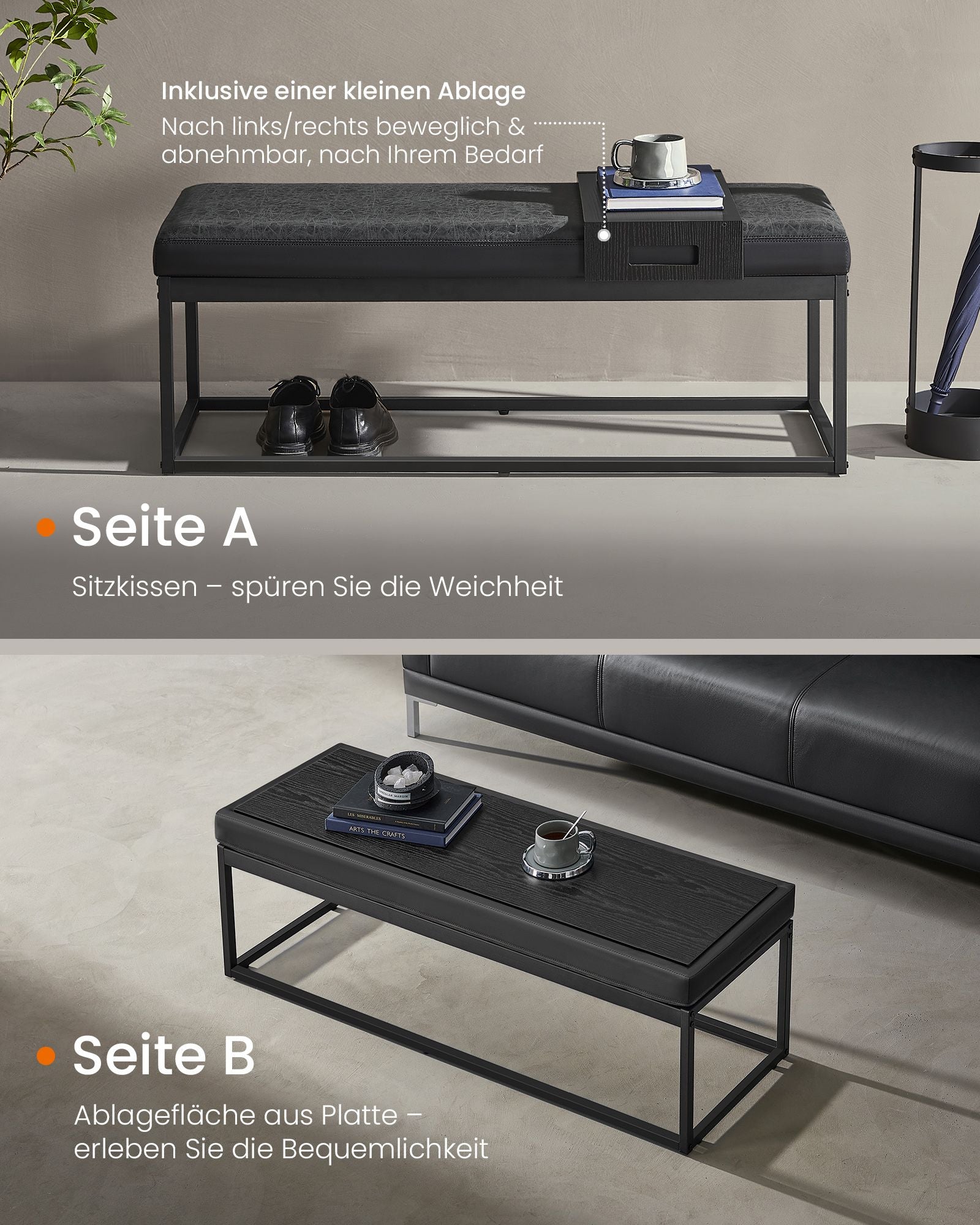 LUIZ Kollektion - Sitzbank mit wendbarem Oberteil