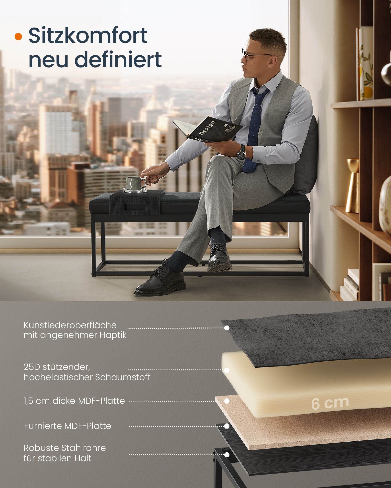 LUIZ Kollektion - Sitzbank mit wendbarem Oberteil