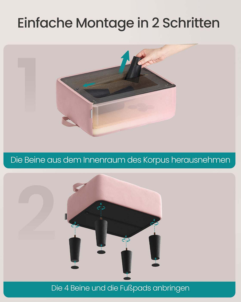Sitzhocker aus Samt mit dicker Polsterung pastellrosa-tintenschwarz