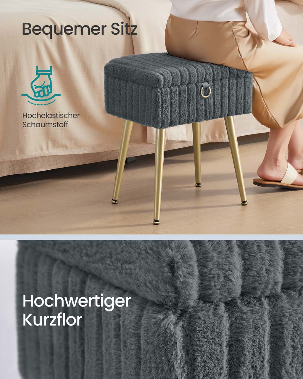 Schminktischstuhl mit Stauraum gepolstert