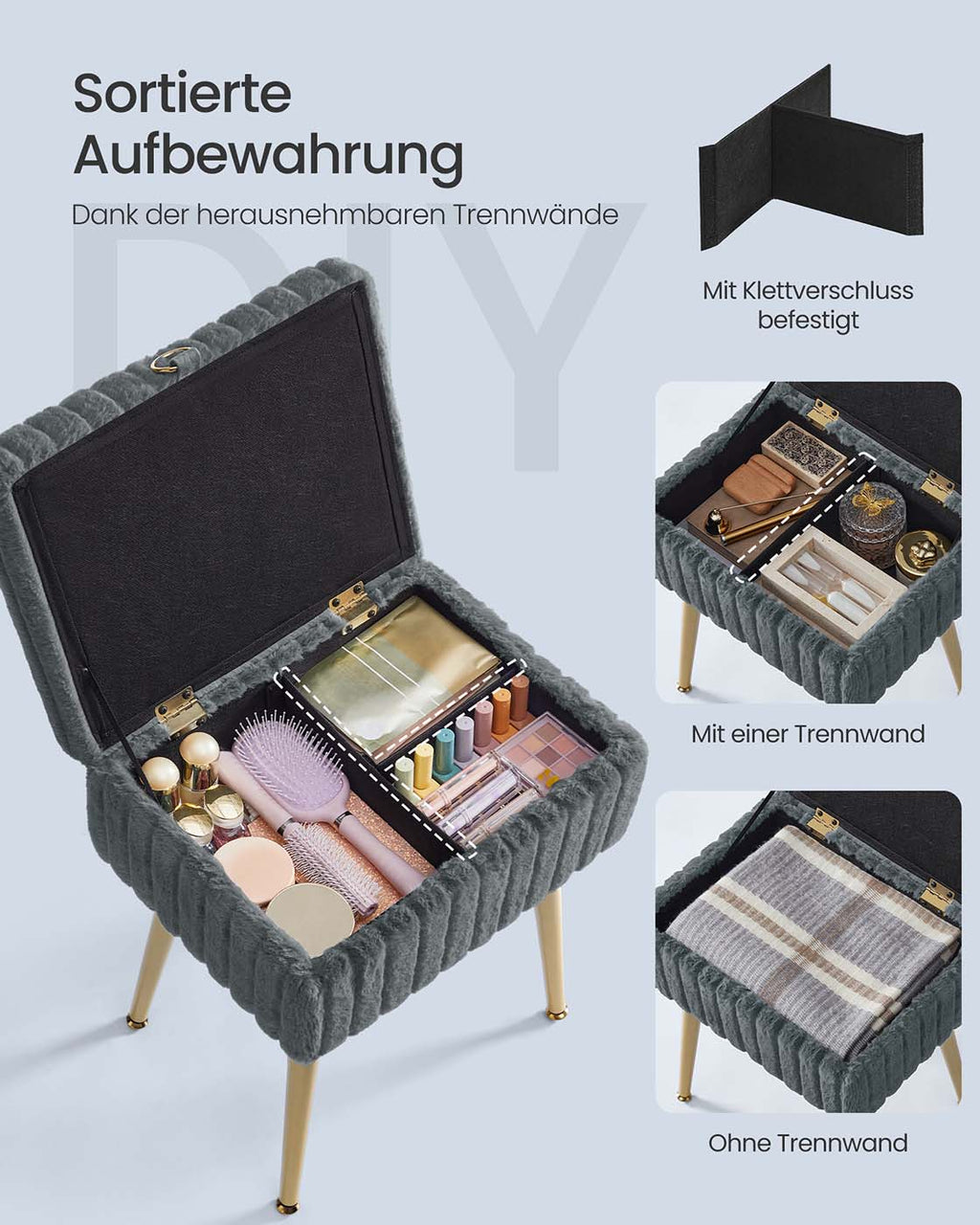 Schminktischstuhl mit Stauraum gepolstert