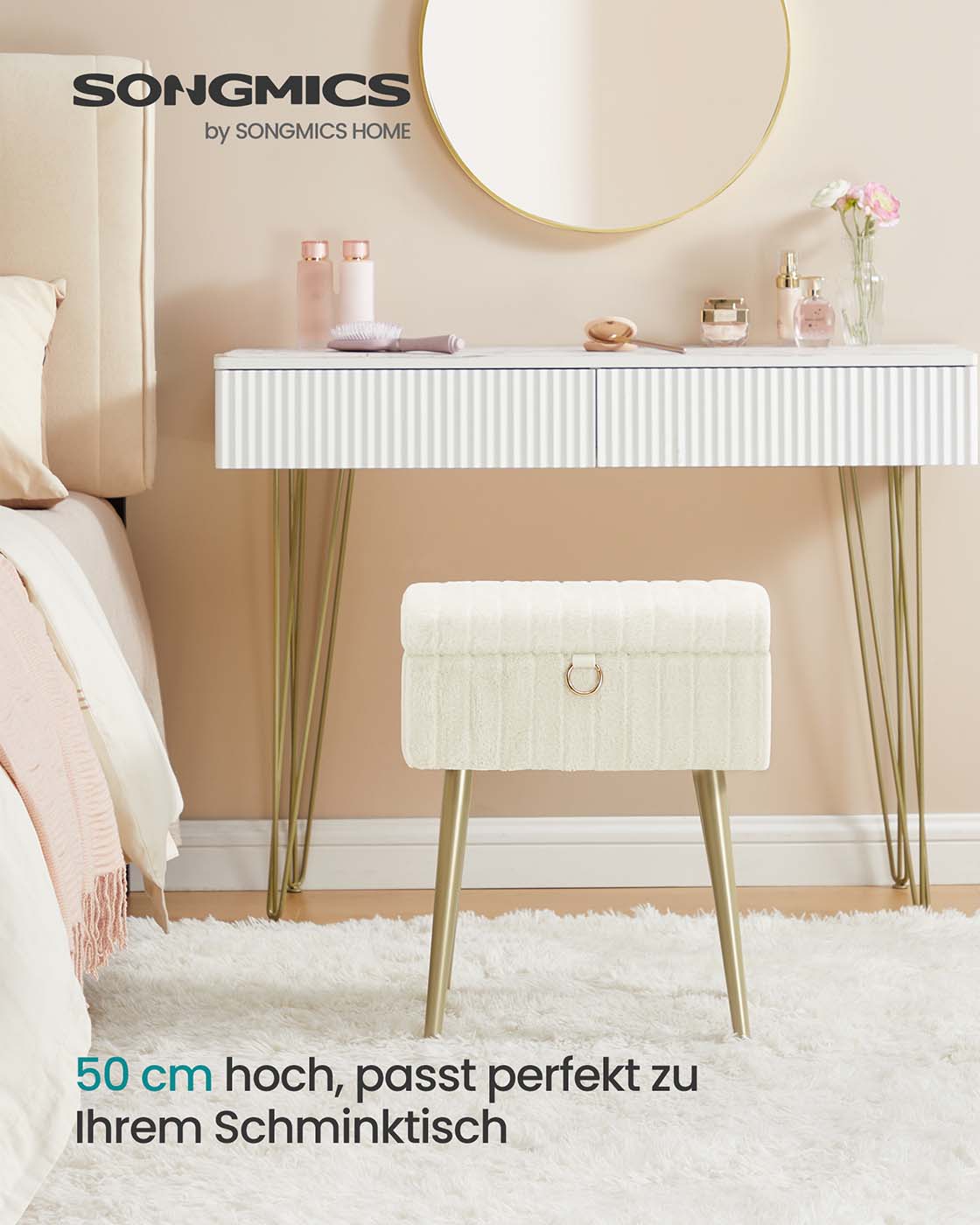 Schminktischstuhl mit Stauraum gepolstert