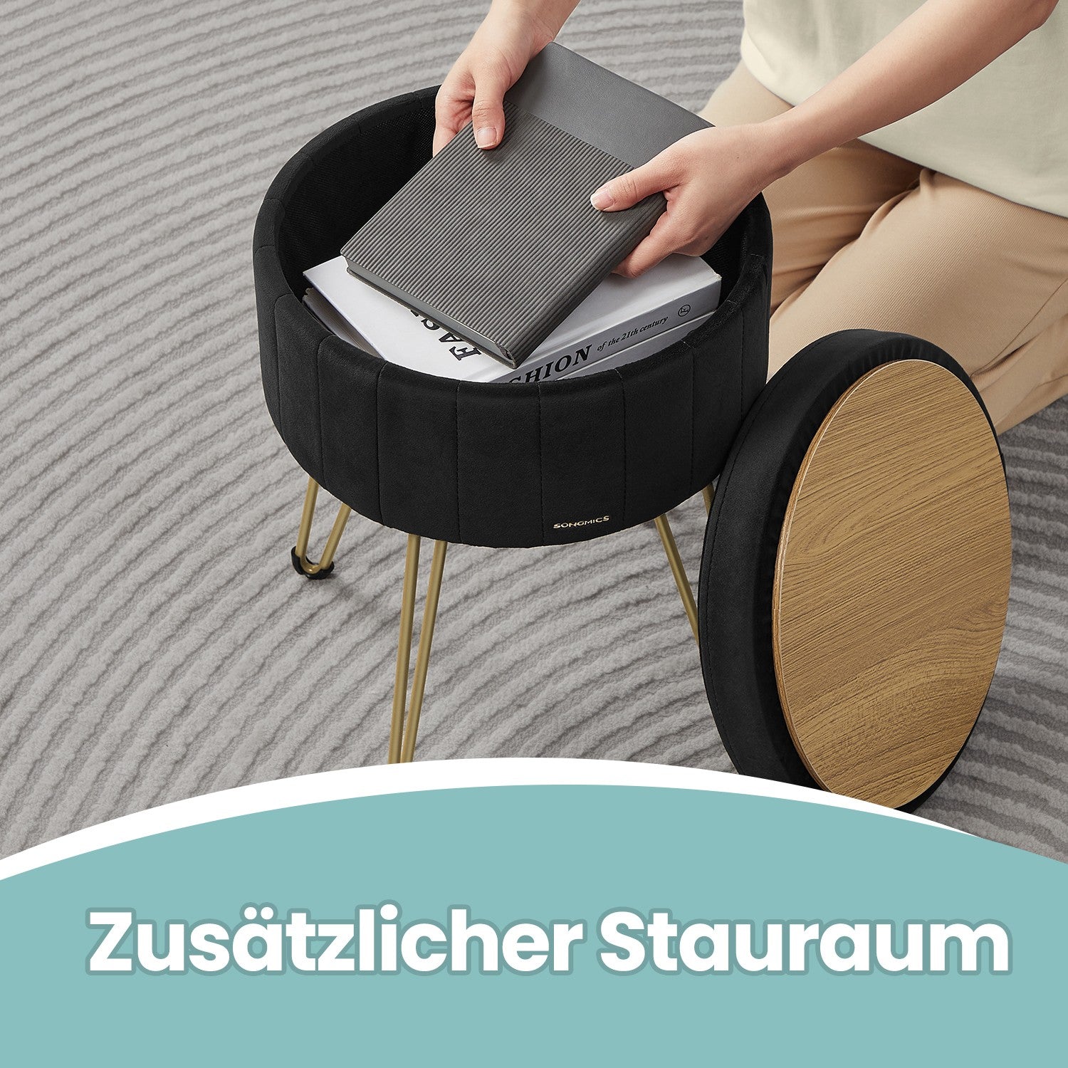 Sitzhocker, Hocker mit Stauraum, runder Sitzhocker