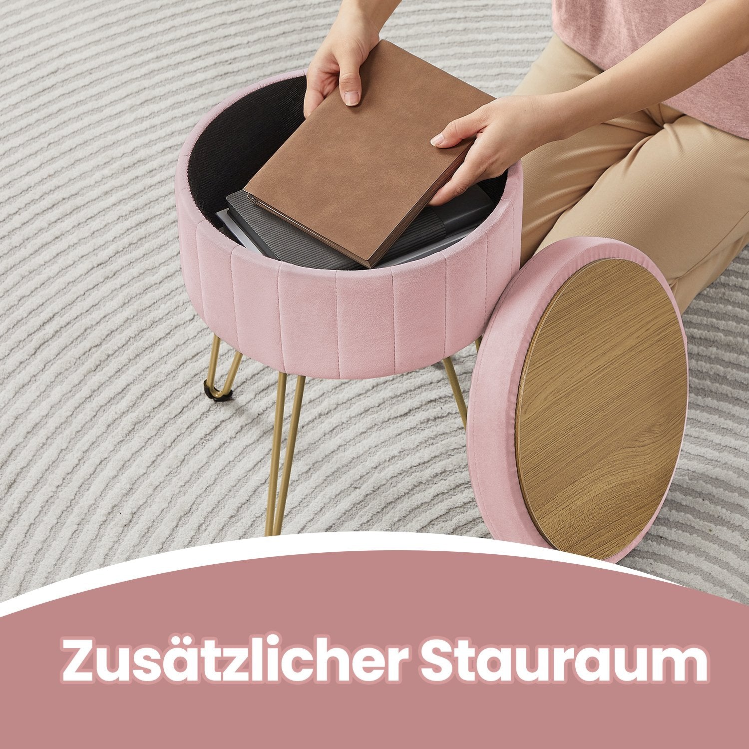 Sitzhocker, Hocker mit Stauraum, runder Sitzhocker