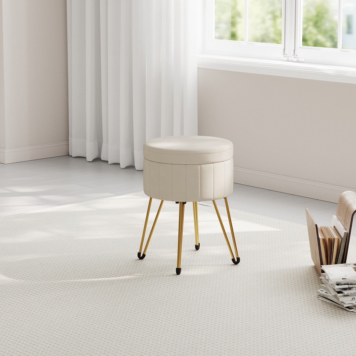 Sitzhocker, Hocker mit Stauraum, runder Sitzhocker
