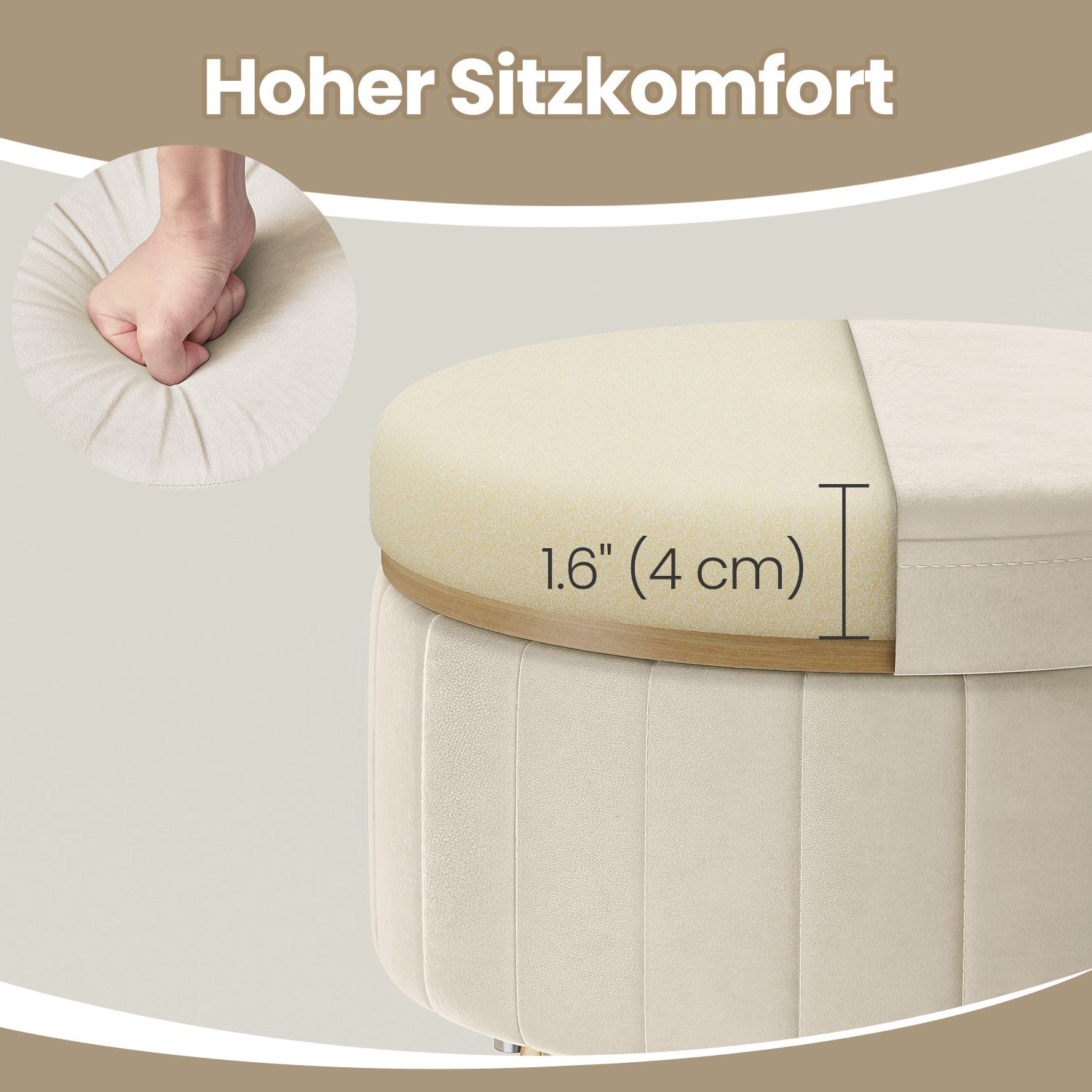 Sitzhocker, Hocker mit Stauraum, runder Sitzhocker