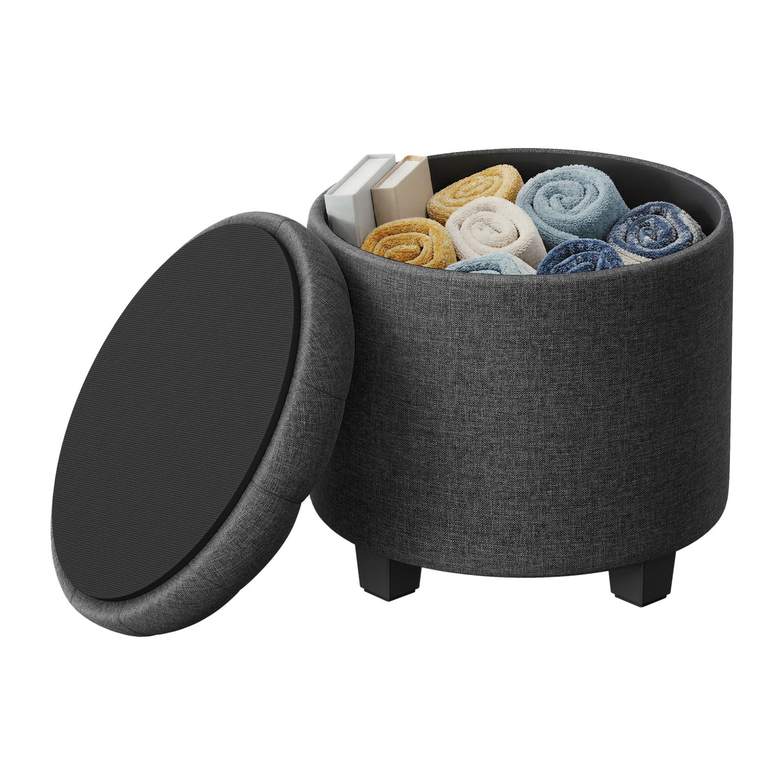 Sitzhocker rund, Fußhocker mit Stauraum, Schminkhocker mit Füßen