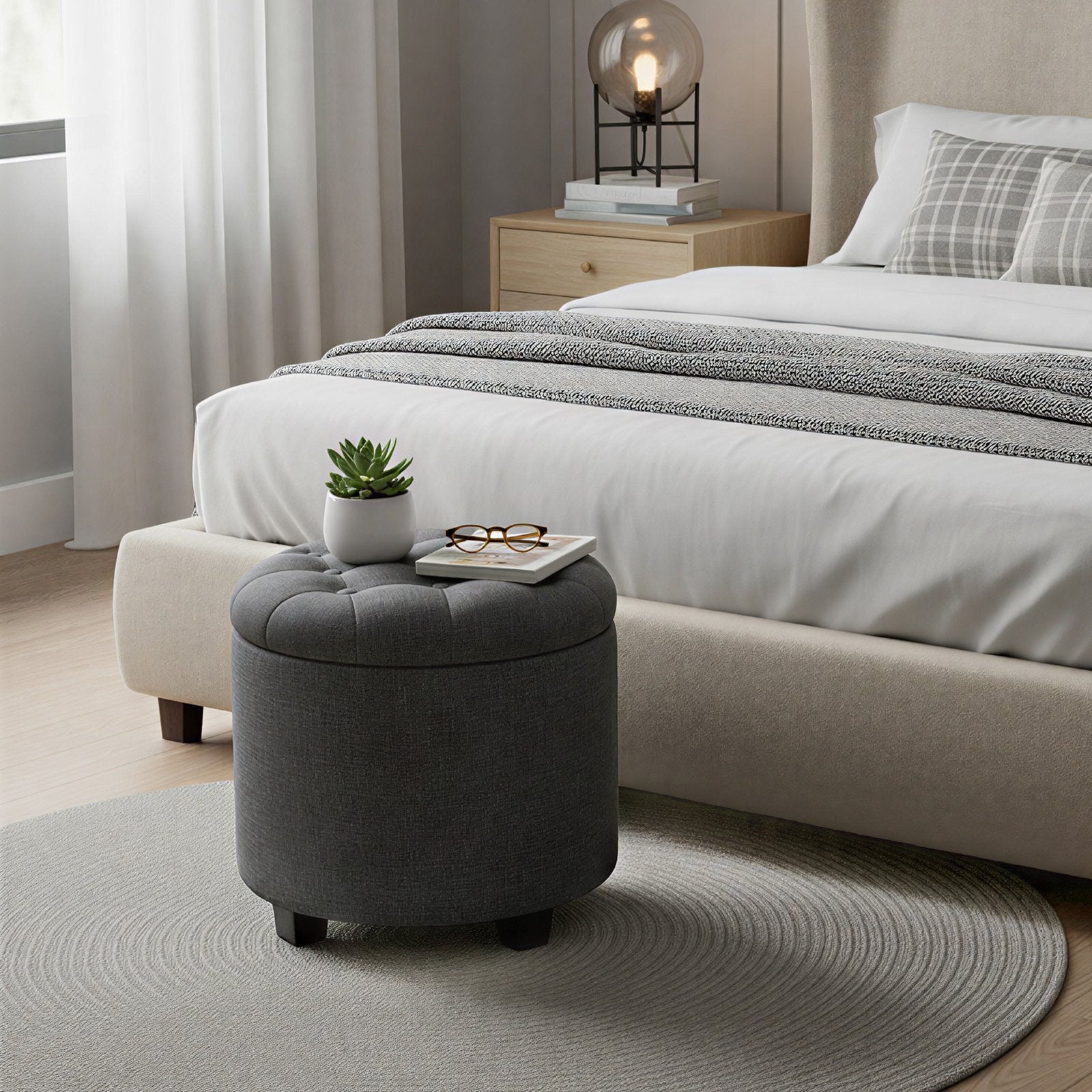 Sitzhocker rund, Fußhocker mit Stauraum, Schminkhocker mit Füßen