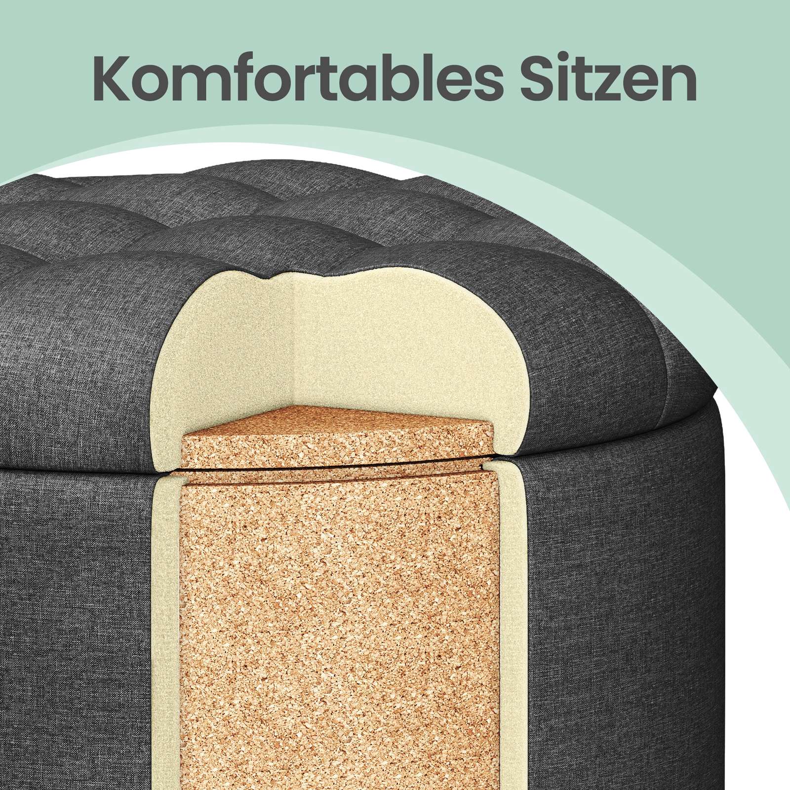 Sitzhocker rund, Fußhocker mit Stauraum, Schminkhocker mit Füßen