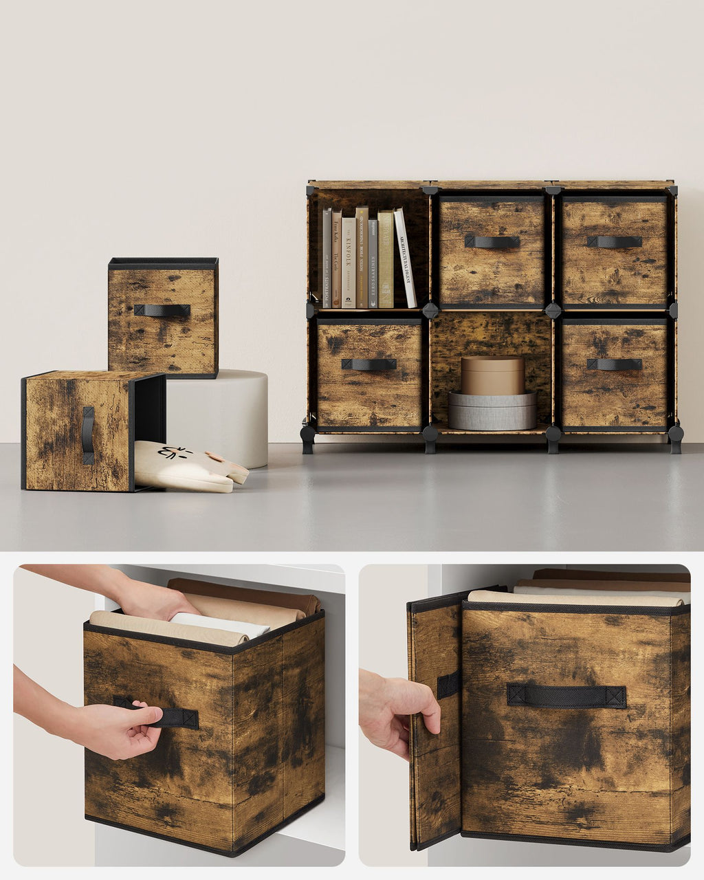 Würfelregal mit 6 Boxen platzsparend und erweiterbar