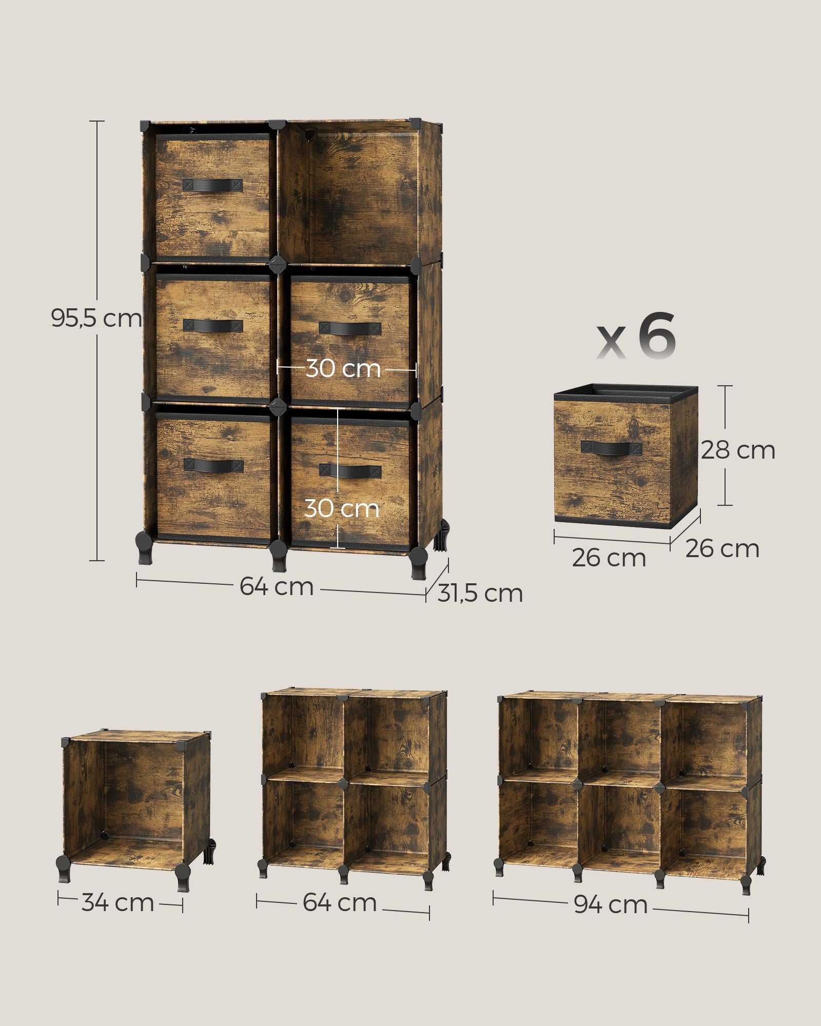 Würfelregal mit 6 Boxen platzsparend und erweiterbar