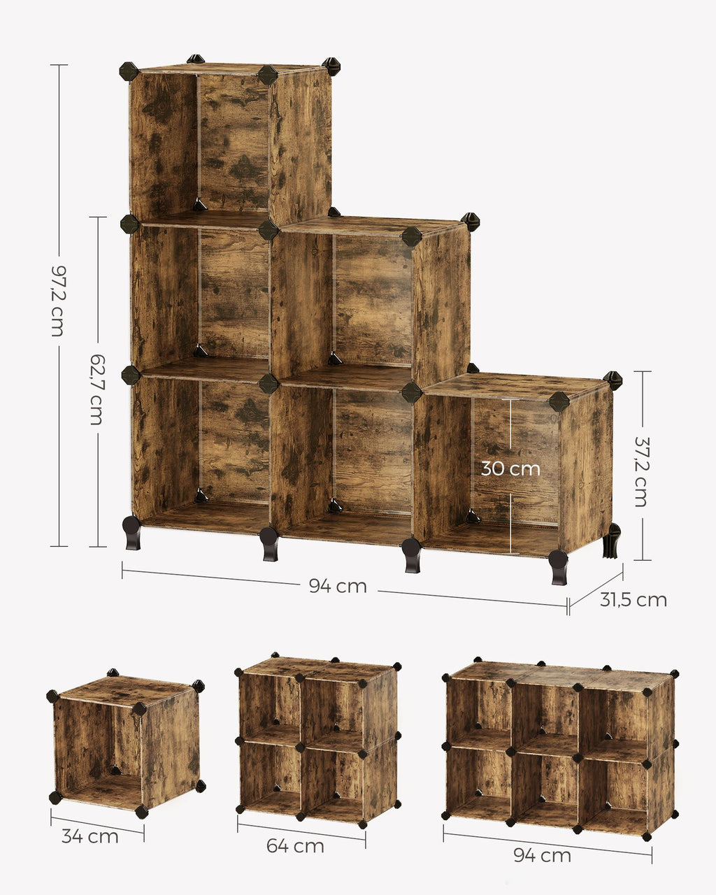 DIY Schuhregal aus 6 Würfeln 31,5 x 64 x 97,2 cm