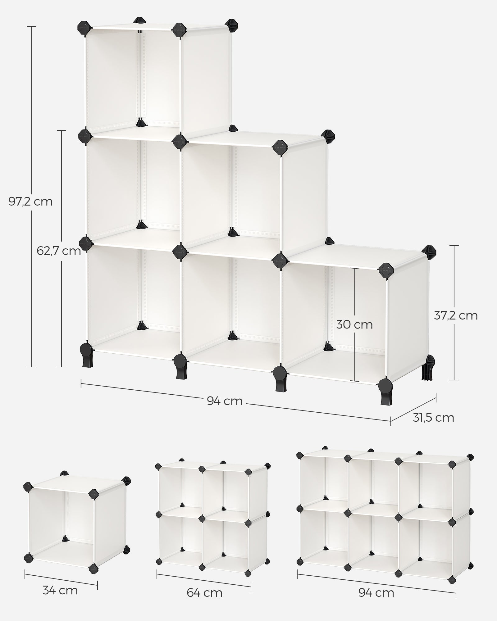 Steckregal 93 x 31 x 93 cm mit 6 Fächern cremeweiß