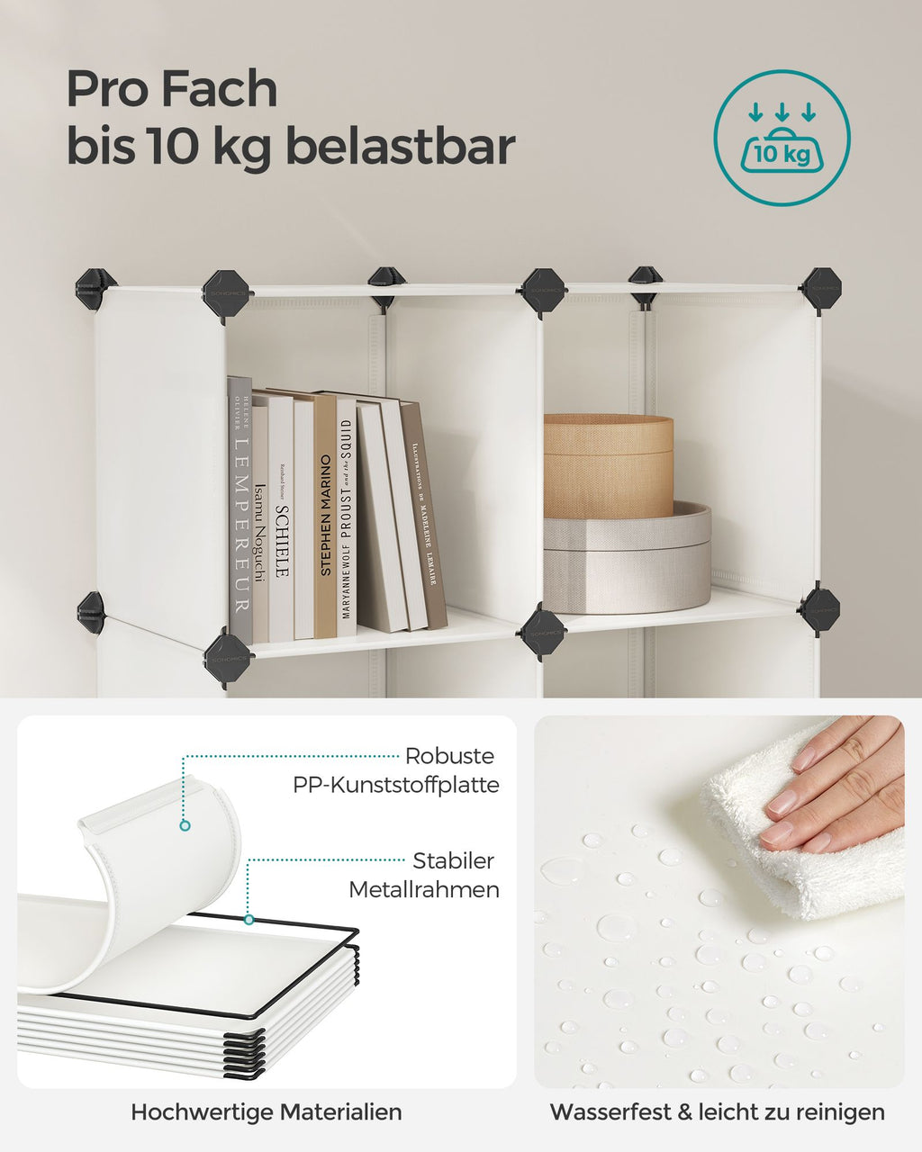 Steckregal 93 x 31 x 93 cm mit 6 Fächern cremeweiß