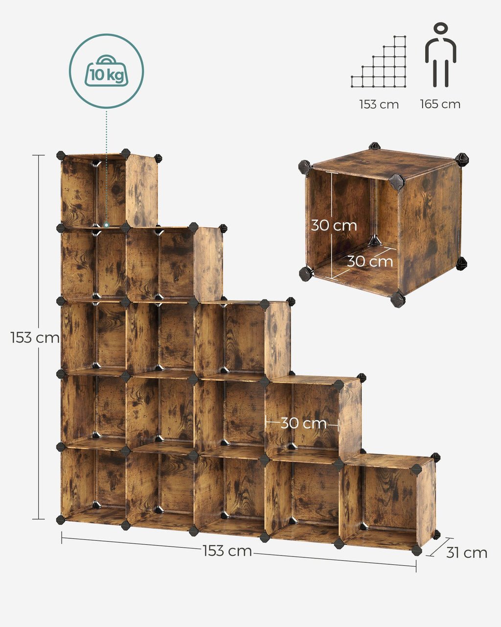 Schuhregal stapelbar für Schlafzimmer vintagebraun