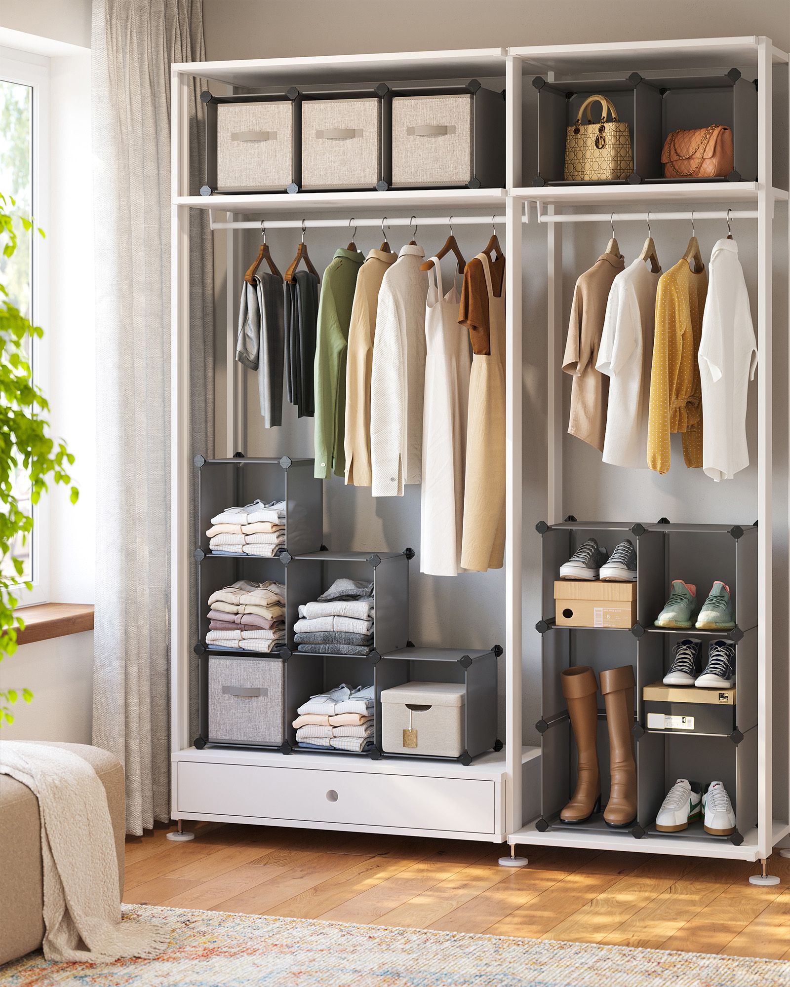DIY Schuhregal aus 16 Würfeln 31 x 123 x 123 cm