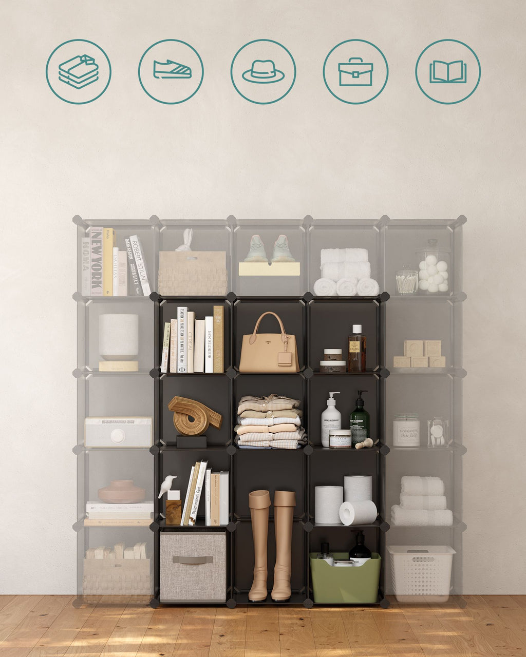 DIY Schuhregal aus 16 Würfeln 31 x 123 x 123 cm