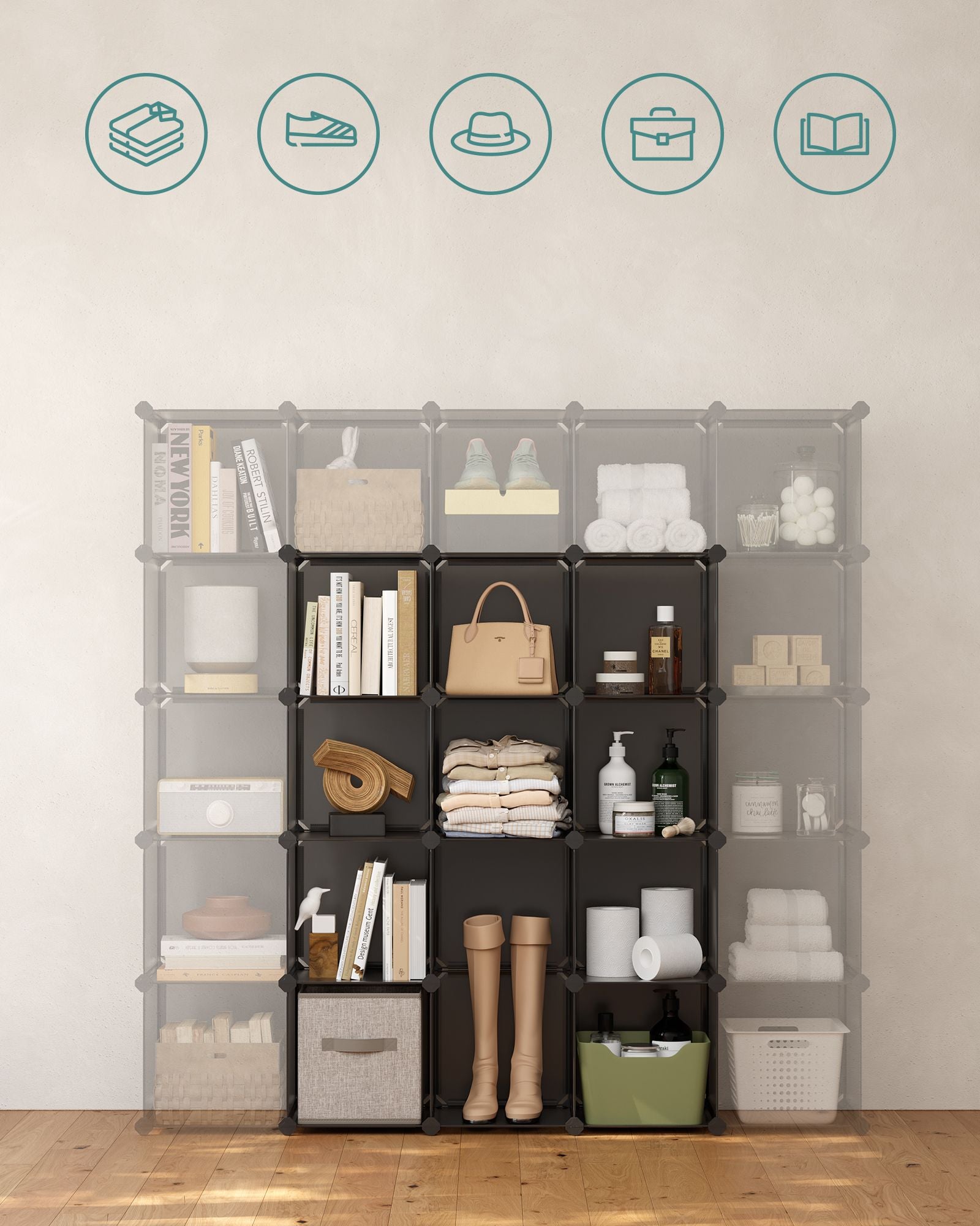 DIY Schuhregal aus 16 Würfeln 31 x 123 x 123 cm