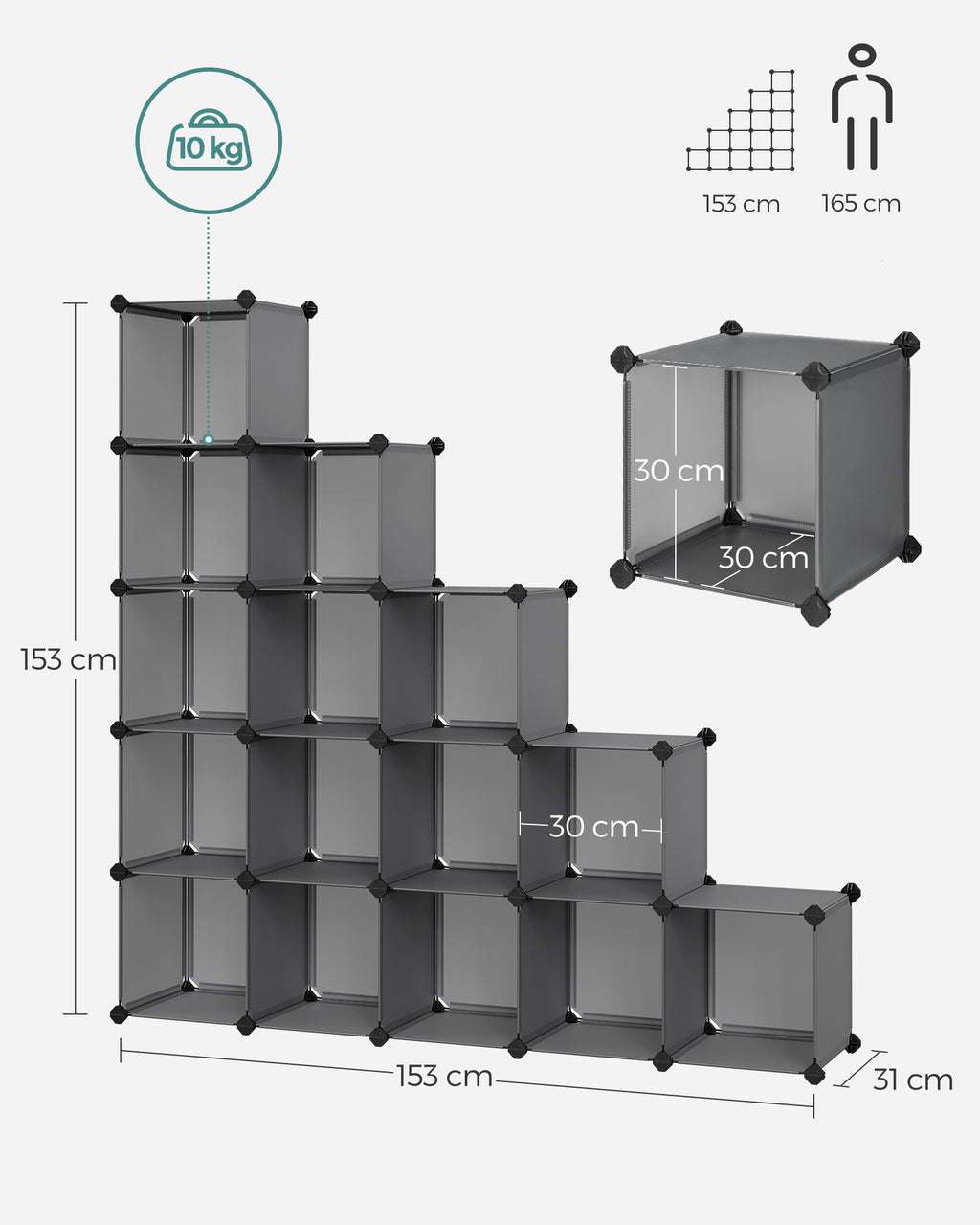 DIY Schuhregal aus 16 Würfeln 31 x 123 x 123 cm