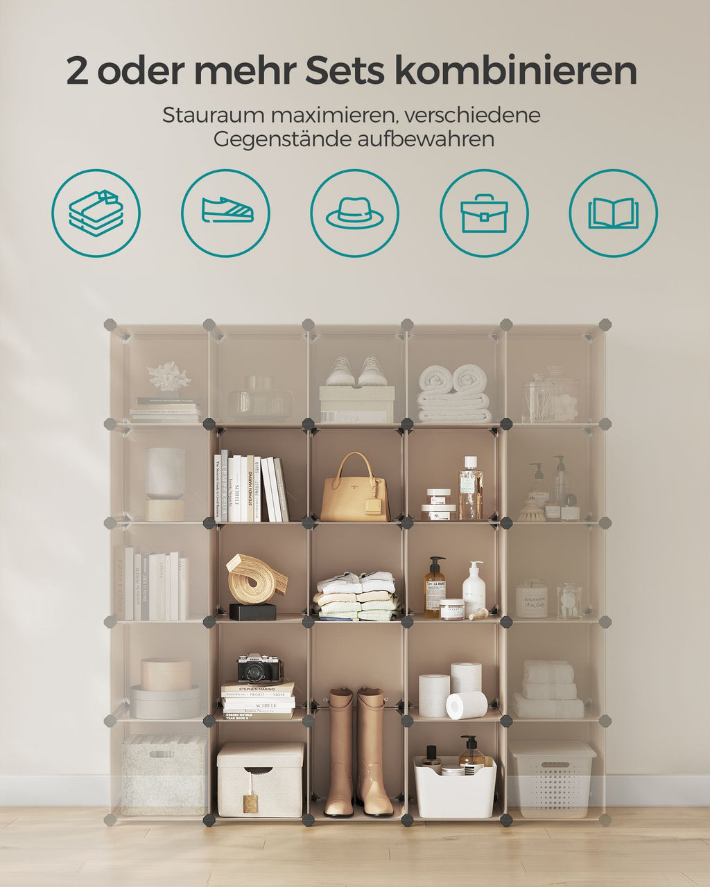 Schuhregal Regalsystem stapelbar Set aus 15 Würfeln kamelbraun