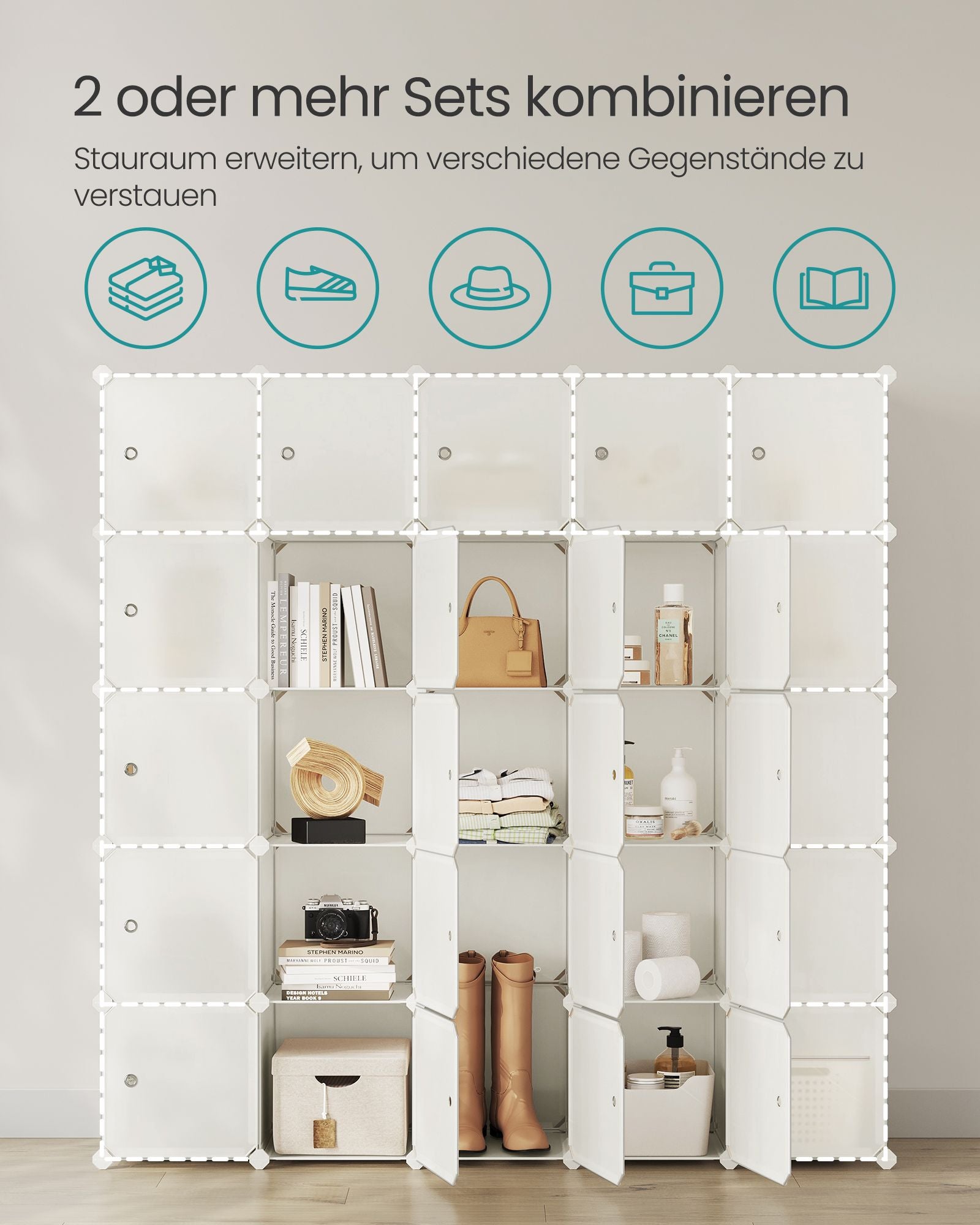 Regalsystem aus 16 Würfeln mit Türen