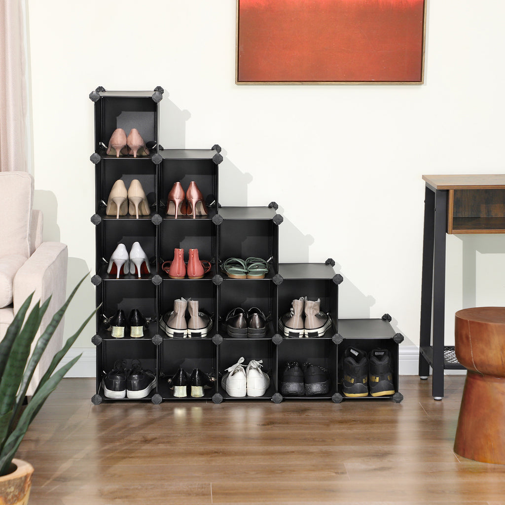Steckregal für Schuhe 16 Würfel Schwarz
