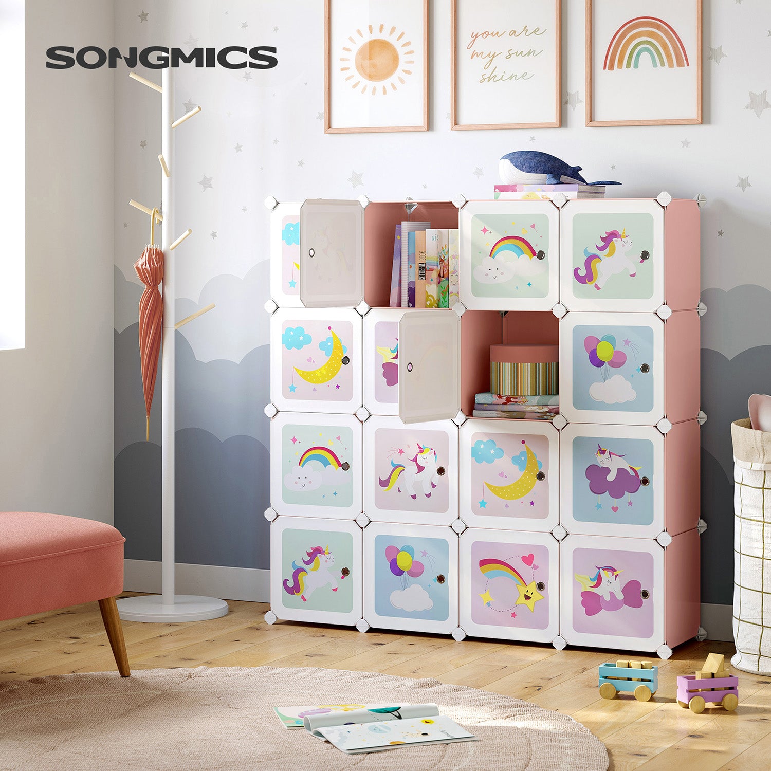 Regalsystem für Kinder Set aus 16 Würfeln