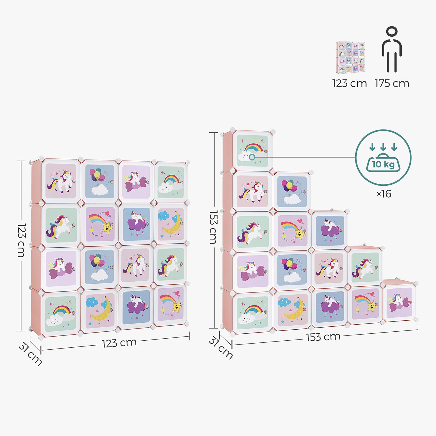 Regalsystem für Kinder Set aus 16 Würfeln