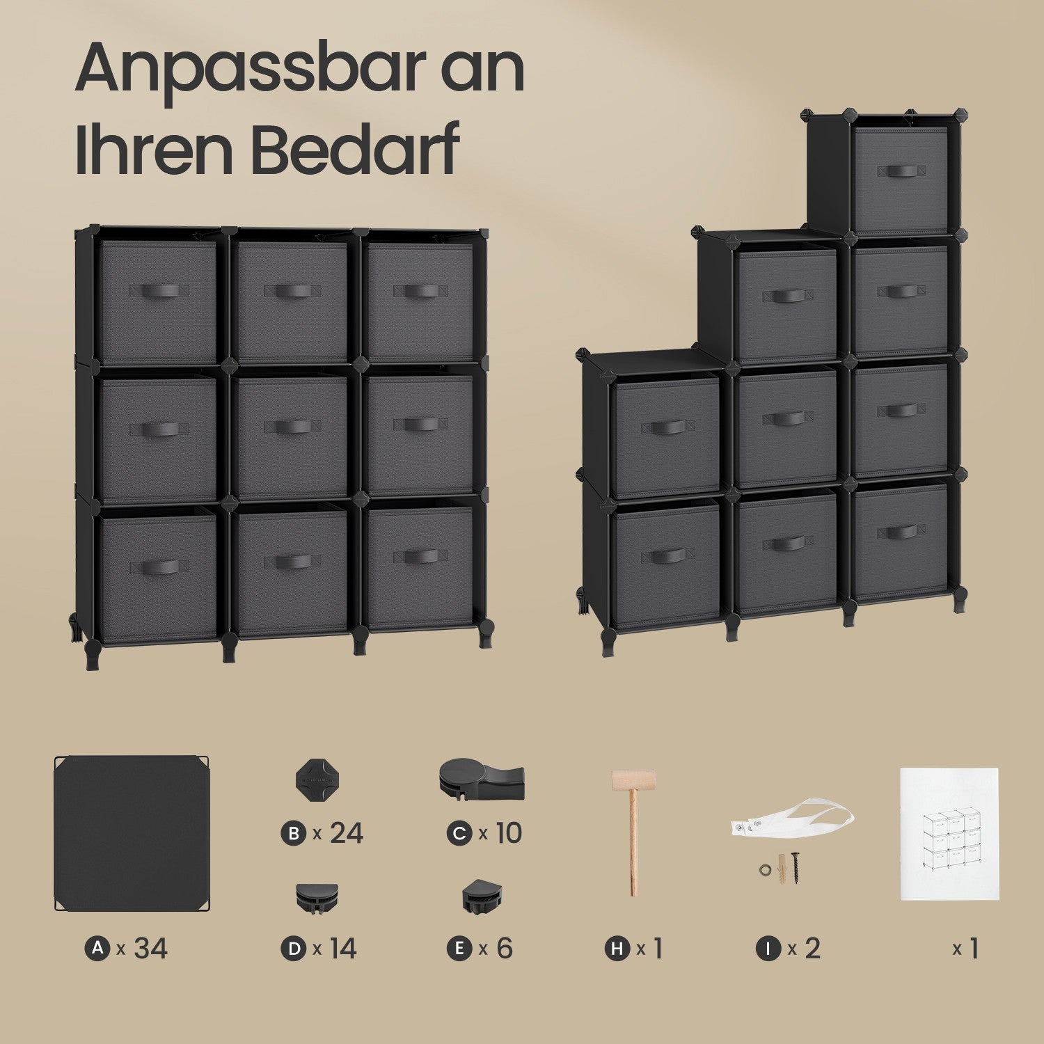 Würfelregal mit 6 Boxen erweiterbar und platzsparend