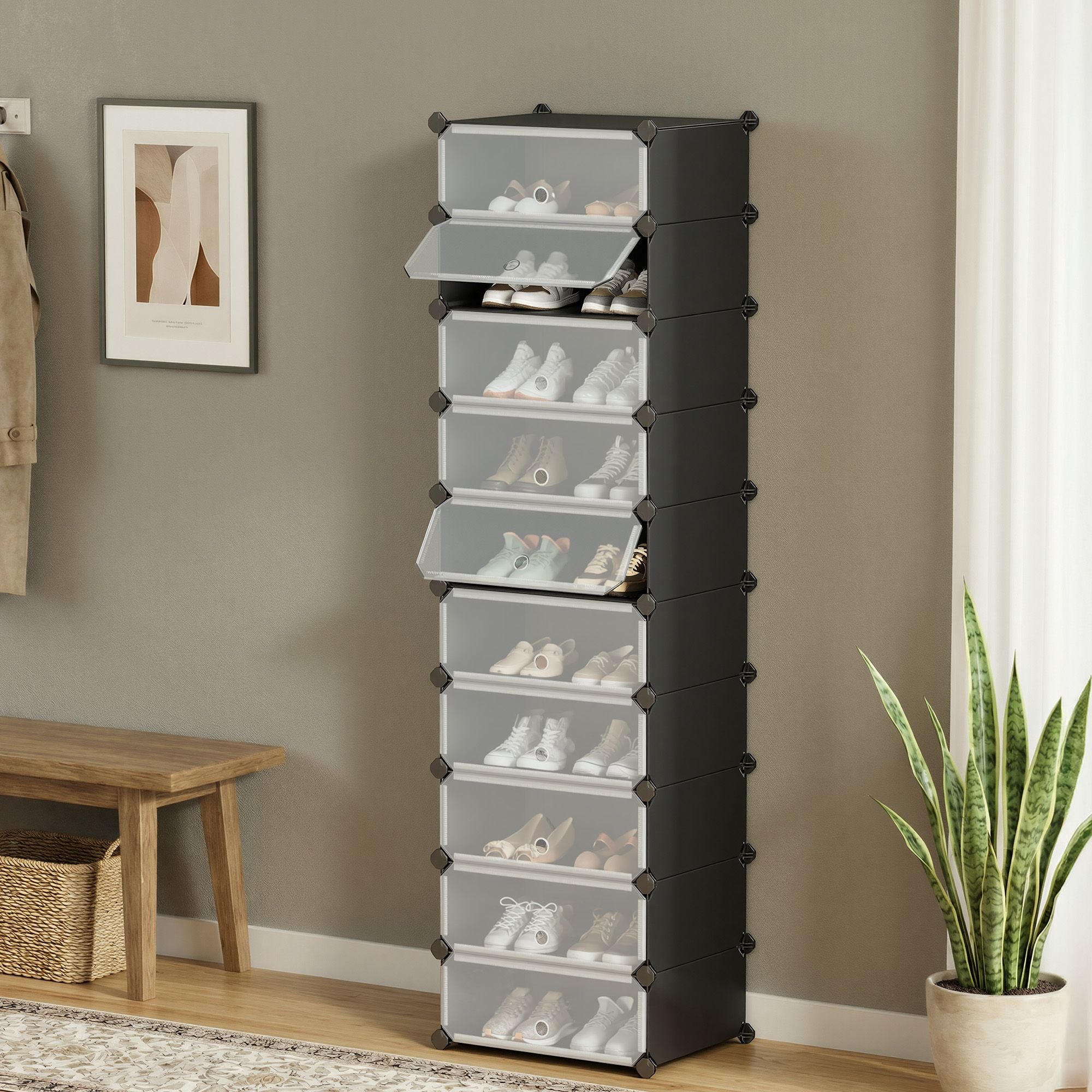 Schuhregal mit 10 Ebenen, Steckregal, Regalsystem