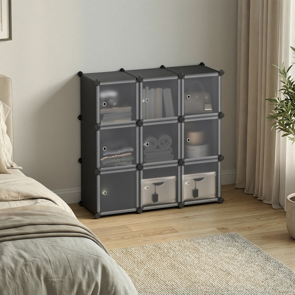 Schuhregal, Regalsystem mit 9 Würfeln, Kleiderschrank aus Kunststoff