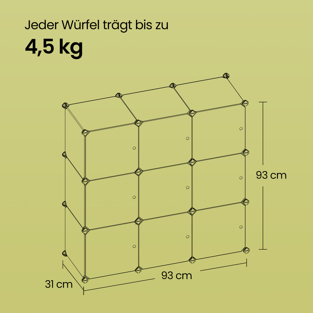 Schuhregal, Regalsystem mit 9 Würfeln, Kleiderschrank aus Kunststoff