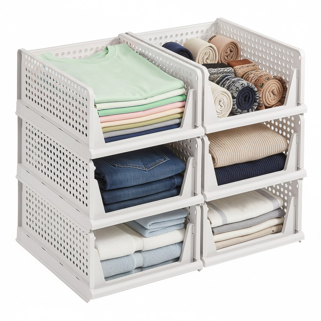 Schrank-Organizer klappbar, Kleiderschrank-Organizer stapelbar, ausziehbarer Korb 6er Set