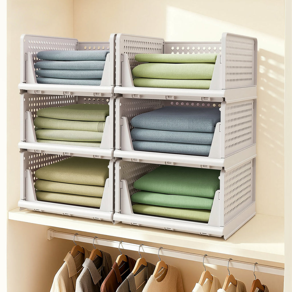 Schrank-Organizer klappbar, Kleiderschrank-Organizer stapelbar, ausziehbarer Korb 6er Set