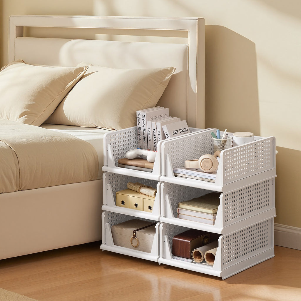 Schrank-Organizer klappbar, Kleiderschrank-Organizer stapelbar, ausziehbarer Korb 6er Set