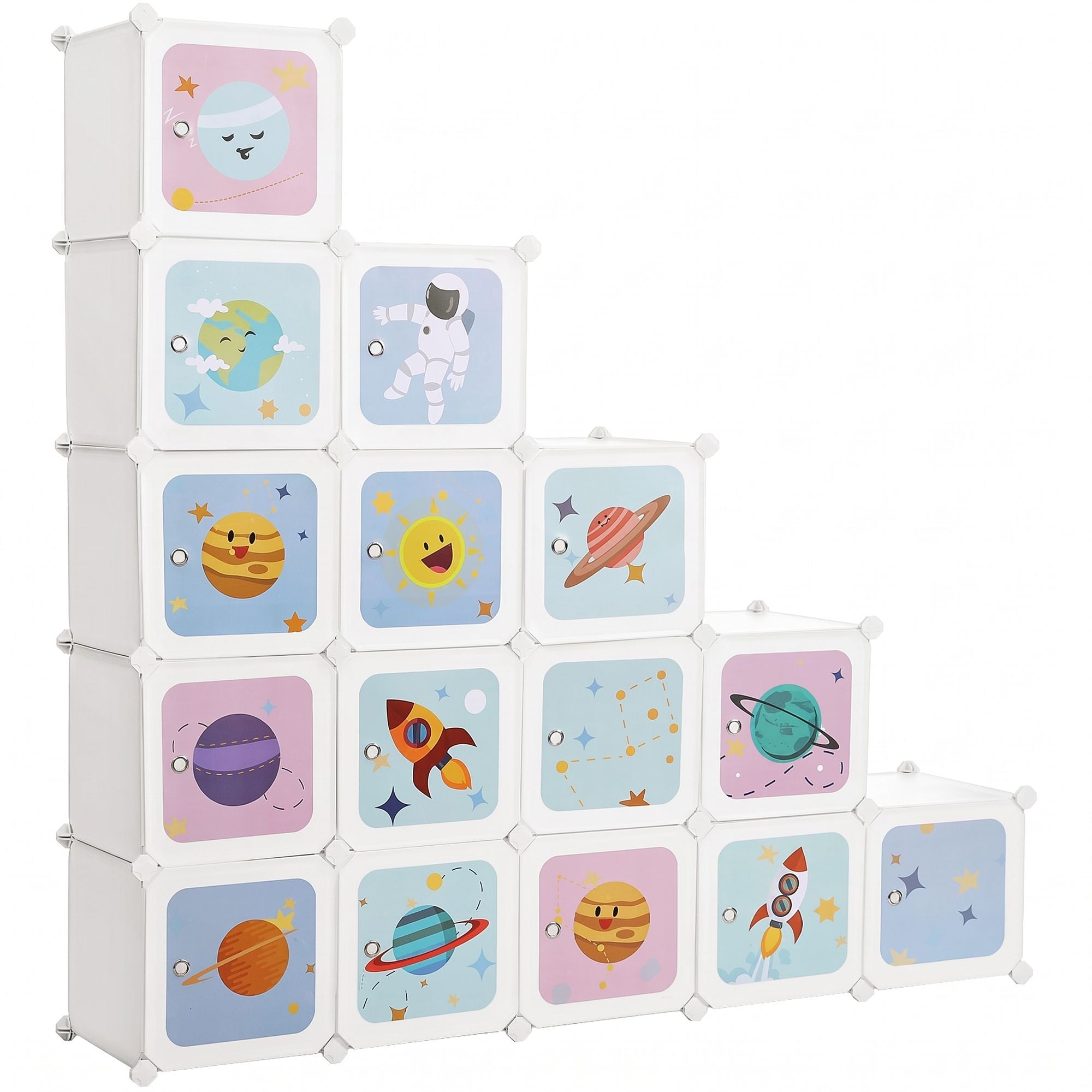 Regalsystem mit 15 Würfeln, Aufbewahrungsschrank für Kinder, Kleiderschrank mit Türen