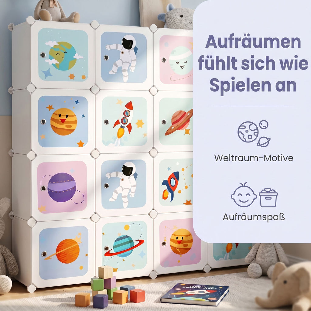 Regalsystem mit 15 Würfeln, Aufbewahrungsschrank für Kinder, Kleiderschrank mit Türen