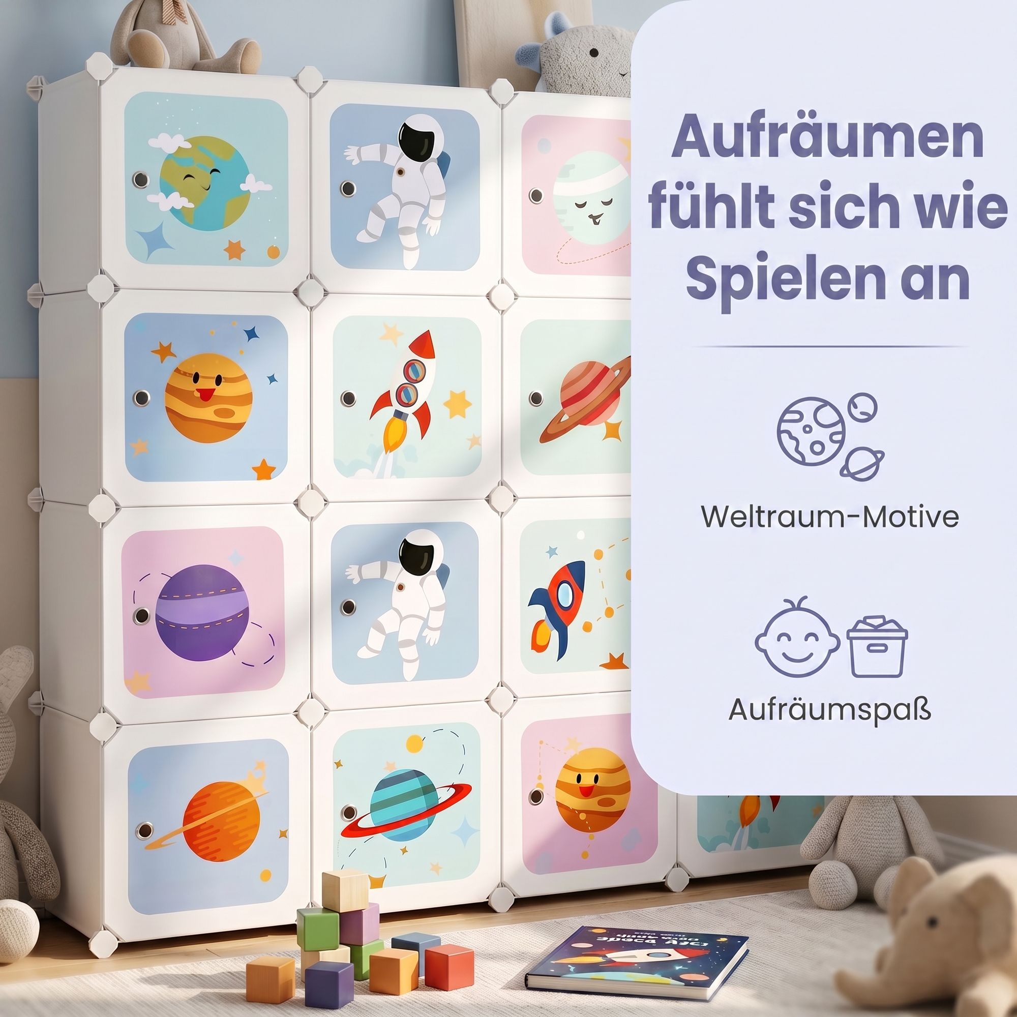 Regalsystem mit 15 Würfeln, Aufbewahrungsschrank für Kinder, Kleiderschrank mit Türen