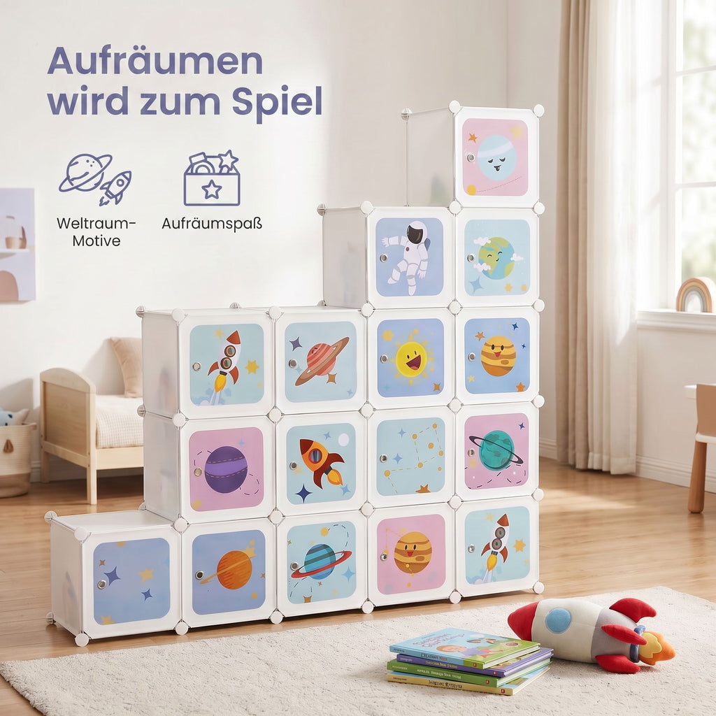 Regalsystem mit 15 Würfeln, Aufbewahrungsschrank für Kinder, Kleiderschrank mit Türen