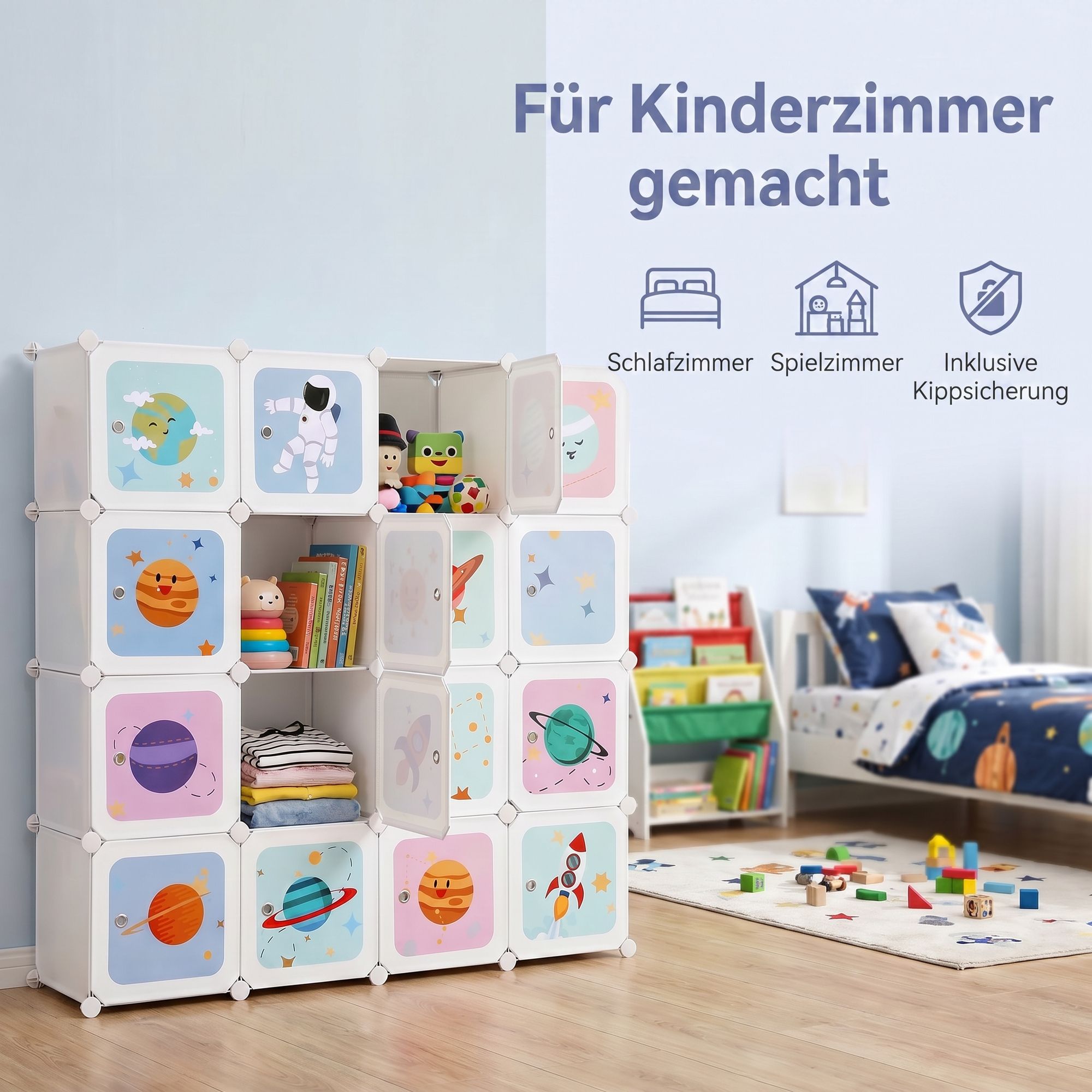 Regalsystem mit 15 Würfeln, Aufbewahrungsschrank für Kinder, Kleiderschrank mit Türen