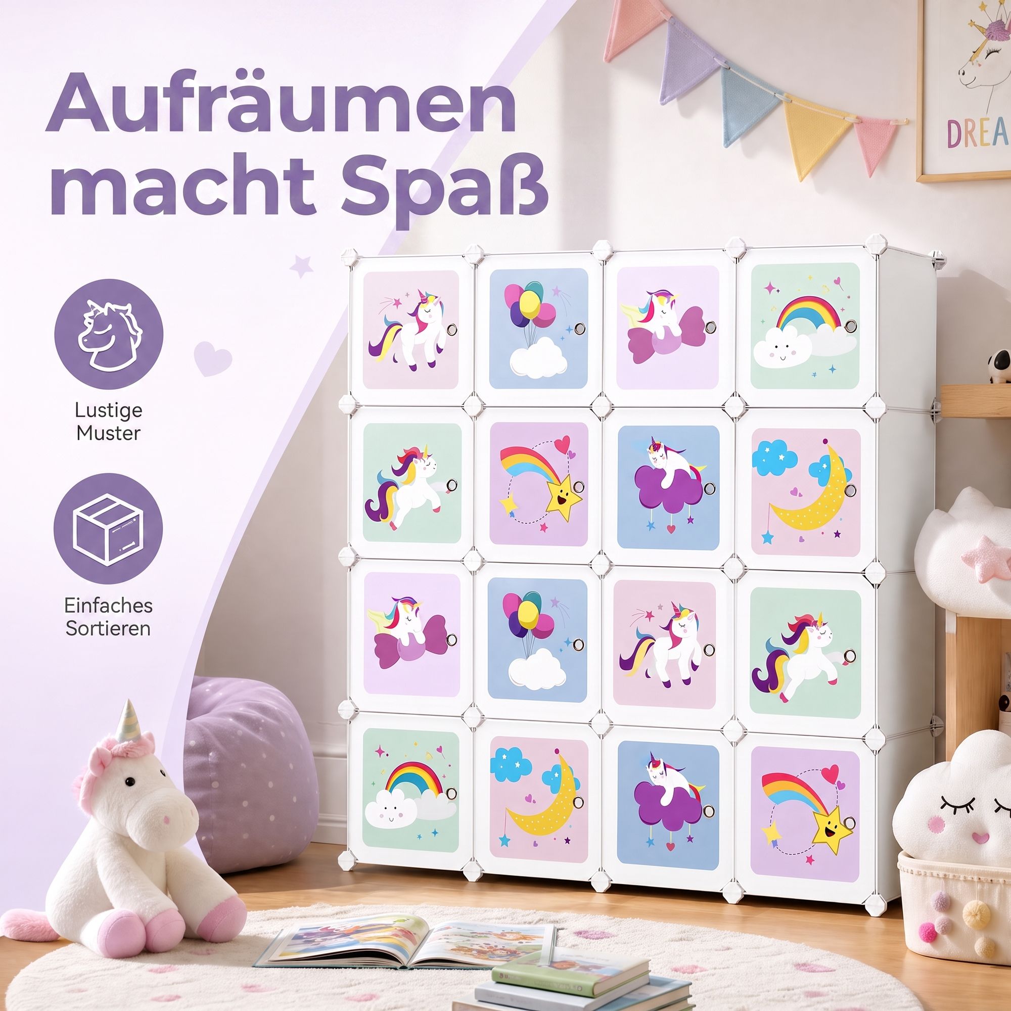 Regalsystem, Würfelregal mit 16 Würfeln, Türen